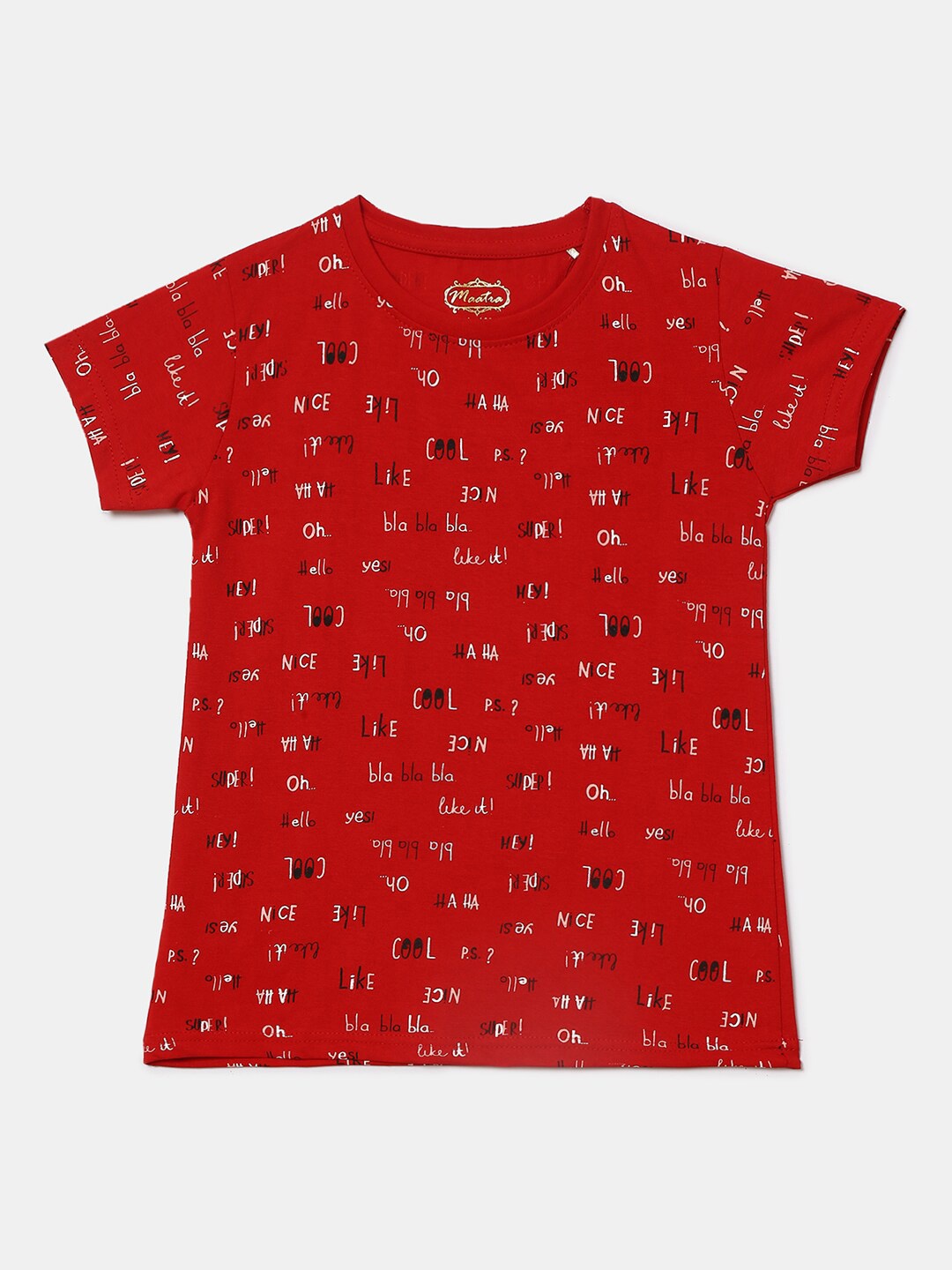 

V-Mart Girls Typography Printed Cotton T-shirt, Red