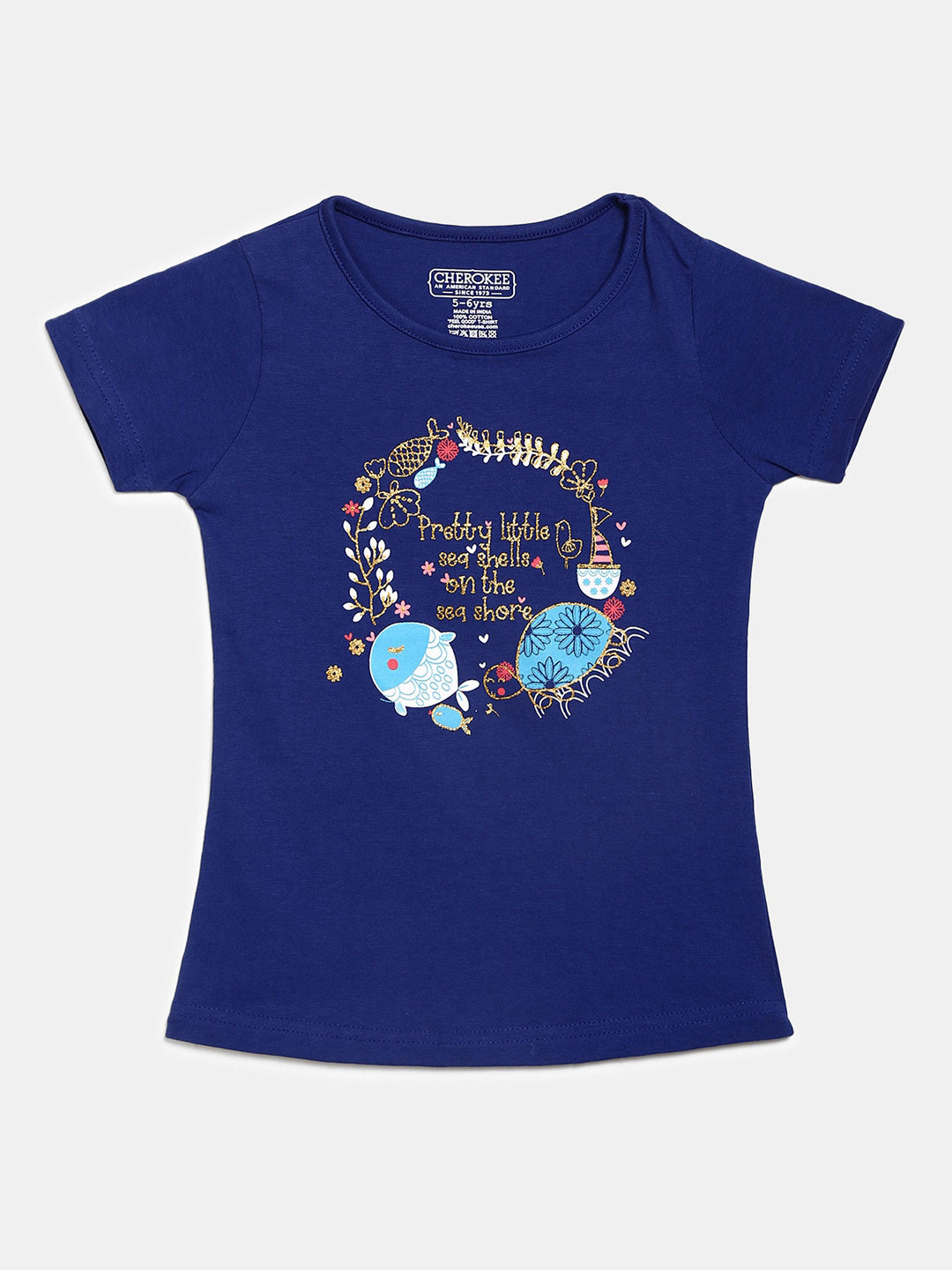 

V-Mart Girls Typography Printed Cotton T-shirt, Blue