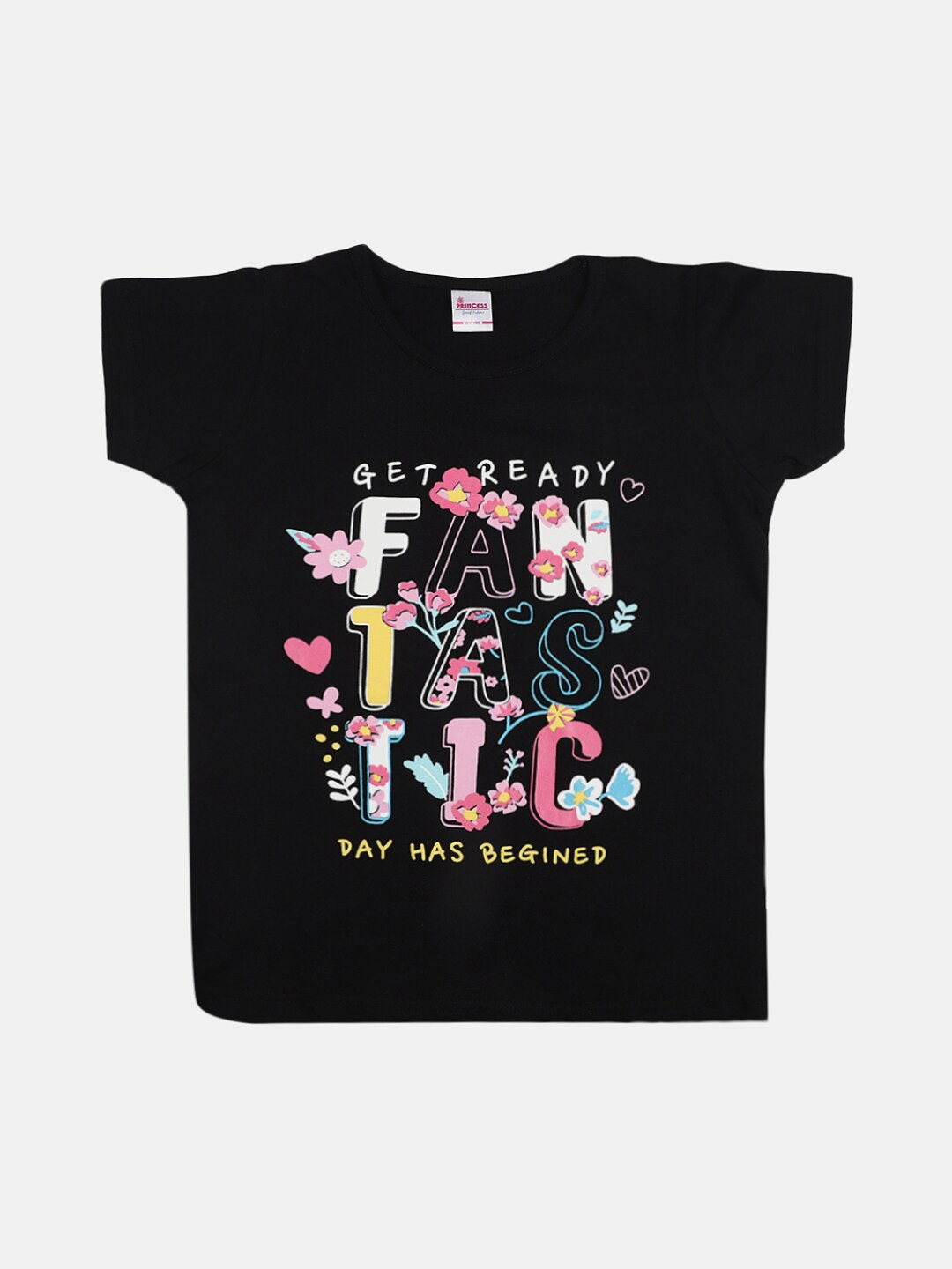 

V-Mart Girls Typography Printed Cotton T-shirt, Black