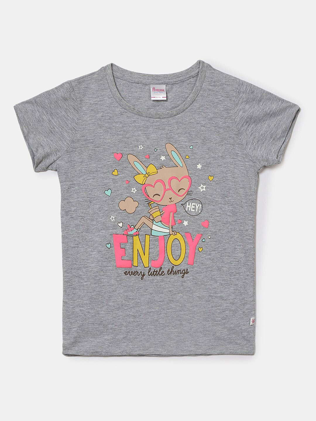 

V-Mart Girls Graphic Printed Cotton T-shirt, Grey