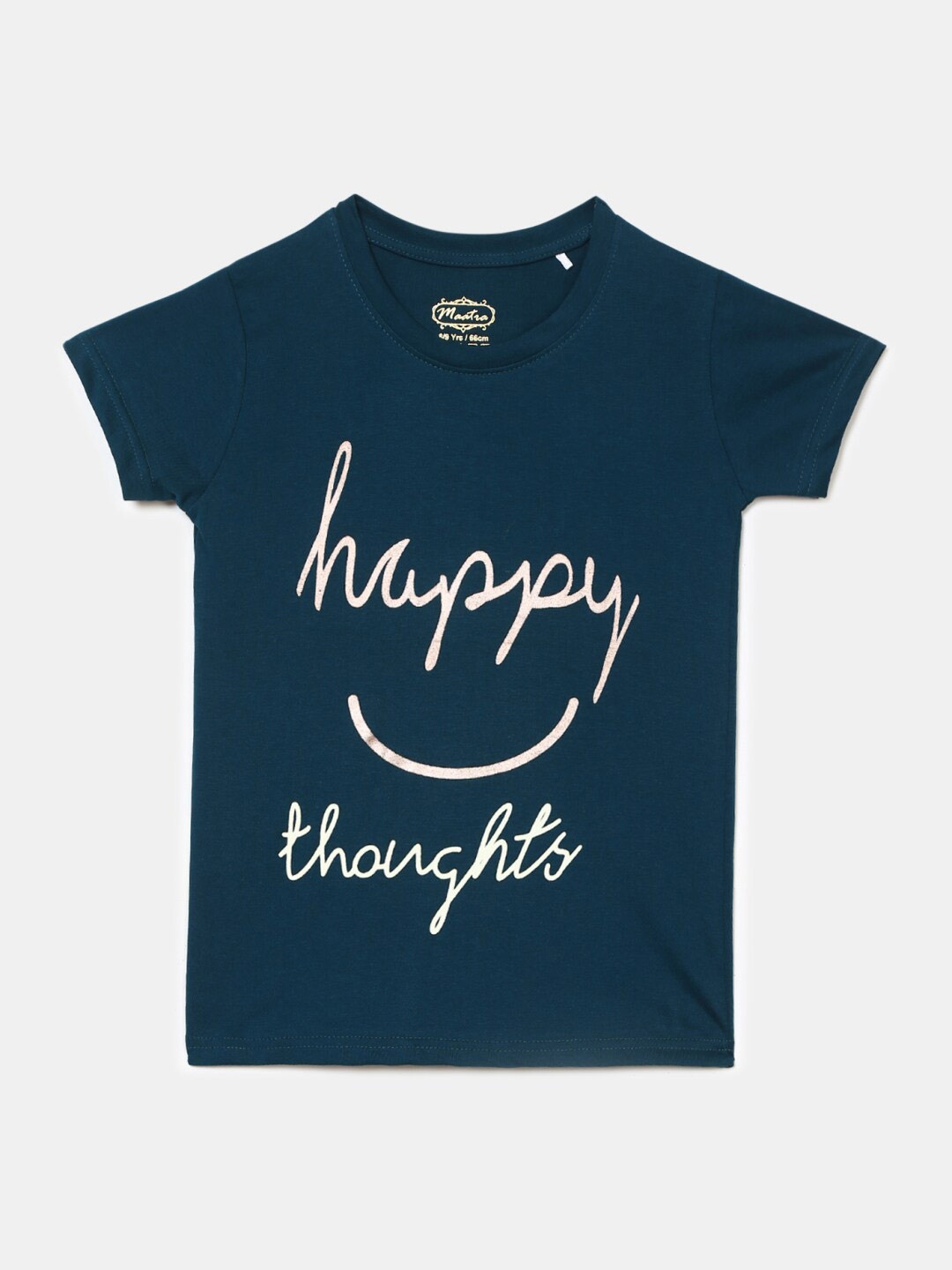 

V-Mart Girls Typography Printed Cotton T-shirt, Teal