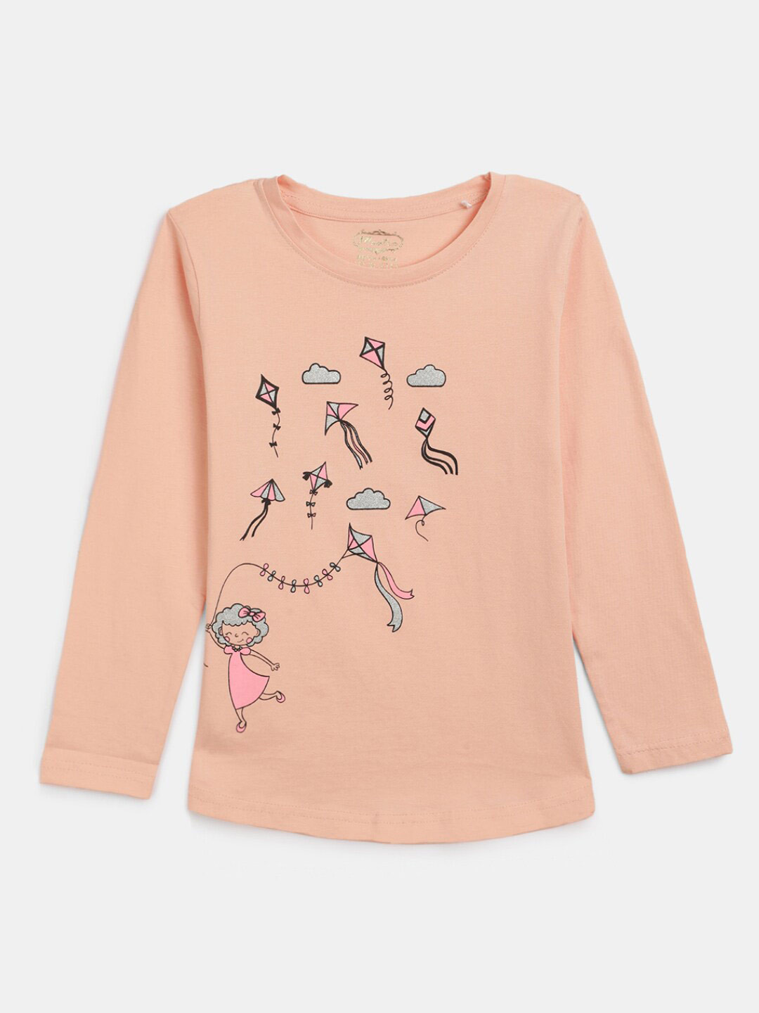 

V-Mart Girls Graphic Printed Cotton T-shirt, Peach
