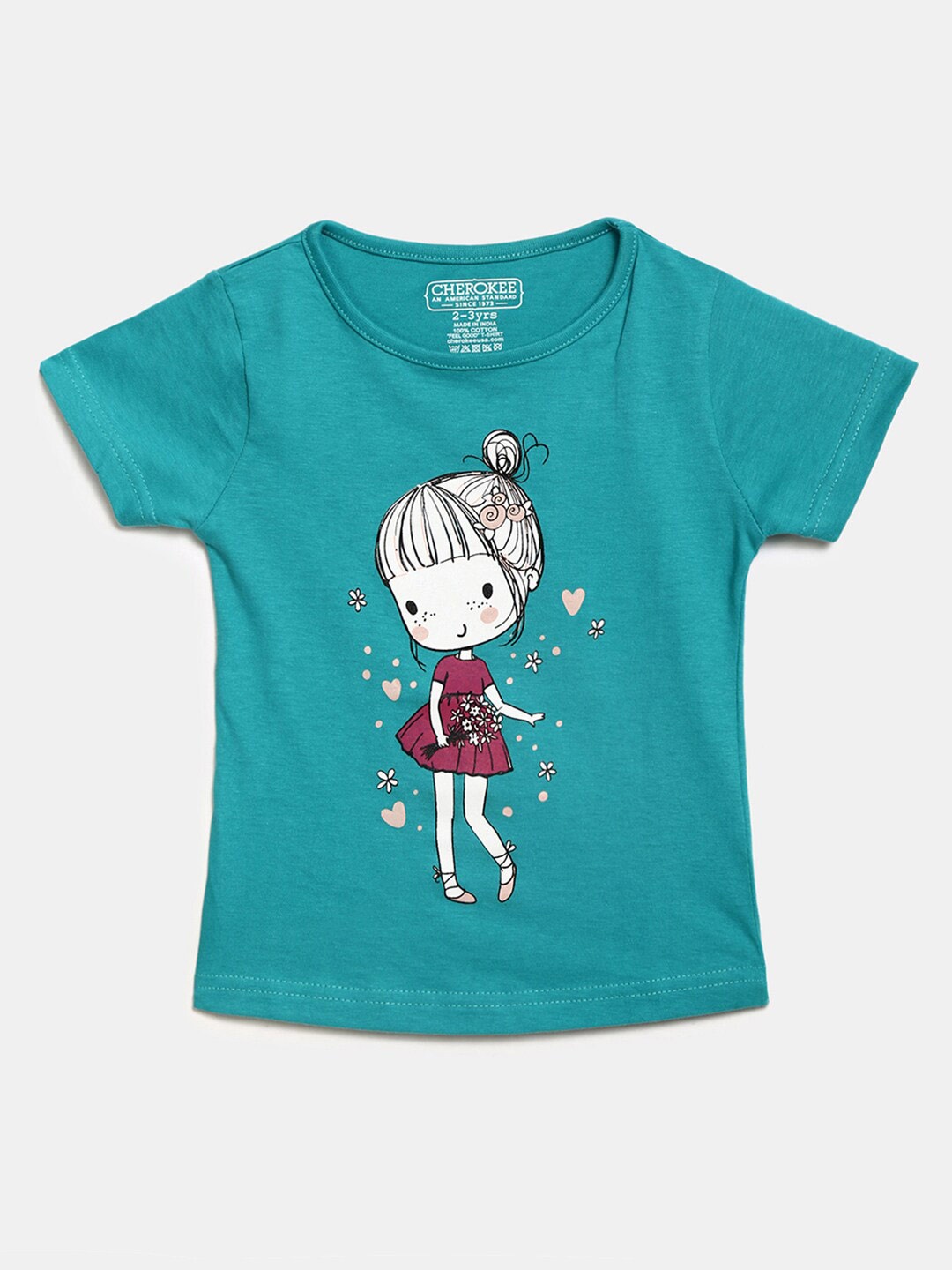 

V-Mart Girls Graphic Printed Cotton T-shirt, Teal