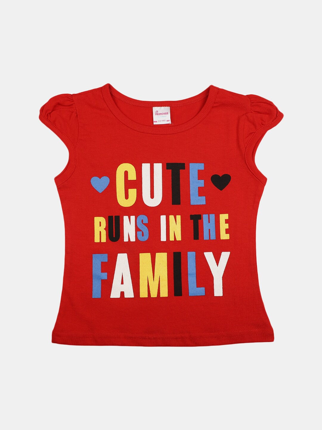 

V-Mart Girls Typography Printed Cap Sleeves Cotton T-shirt, Red