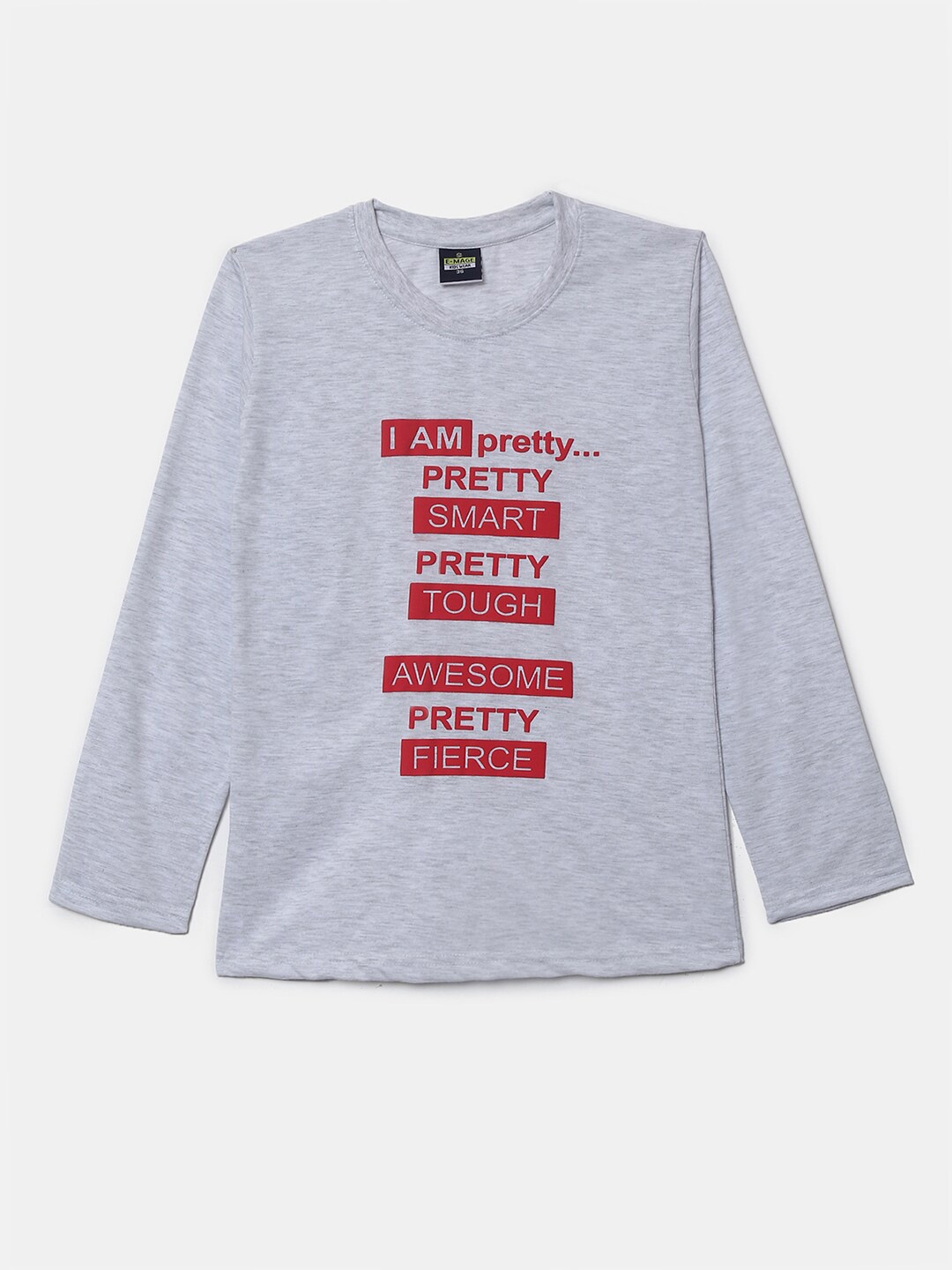 

V-Mart Girls Typography Printed Cotton T-shirt, Grey melange