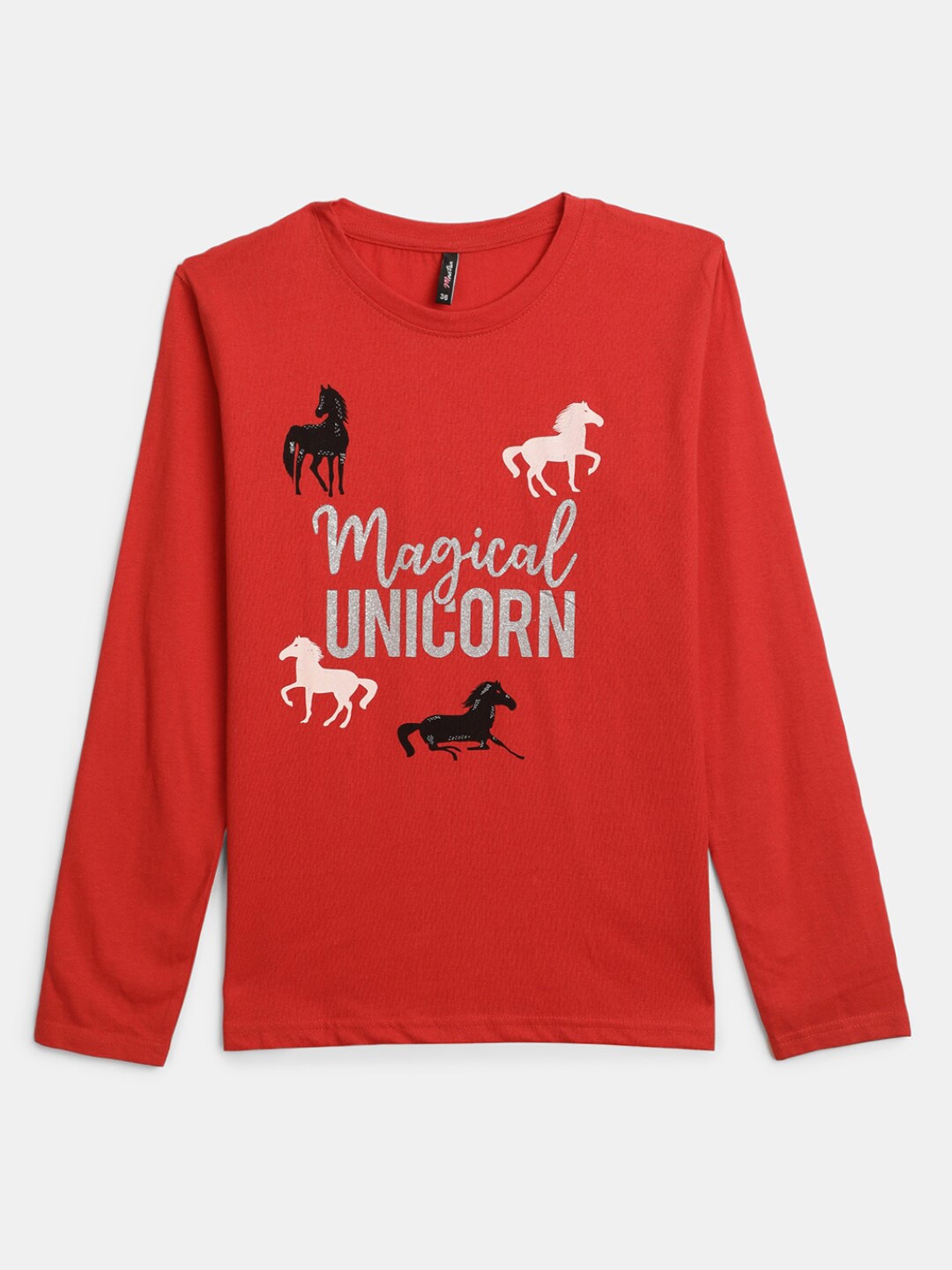 

V-Mart Girls Graphic Printed Embellished Long Sleeve Cotton T-shirt, Red