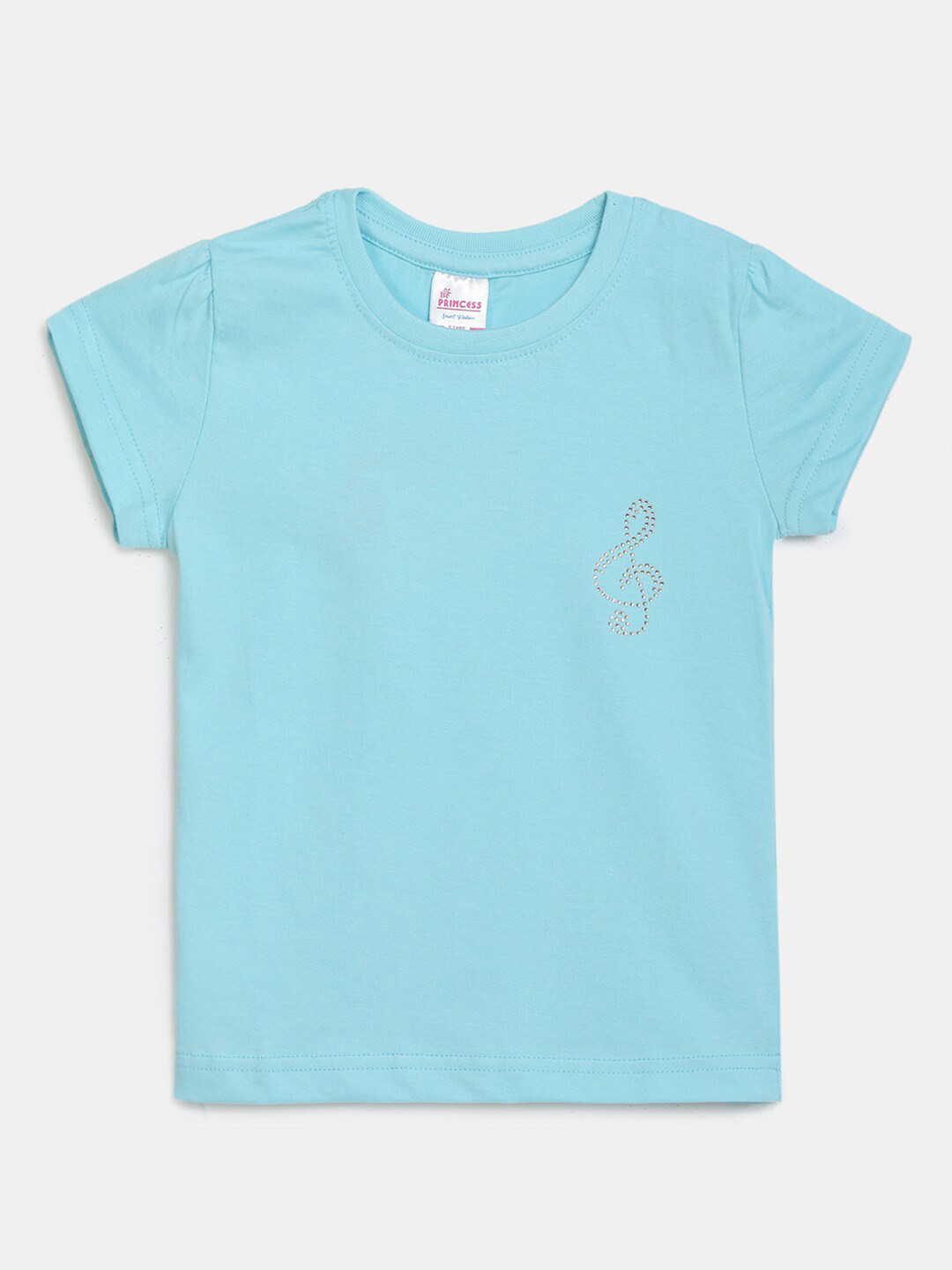 

V-Mart Girls Embellished Round Neck Cotton T-shirt, Blue