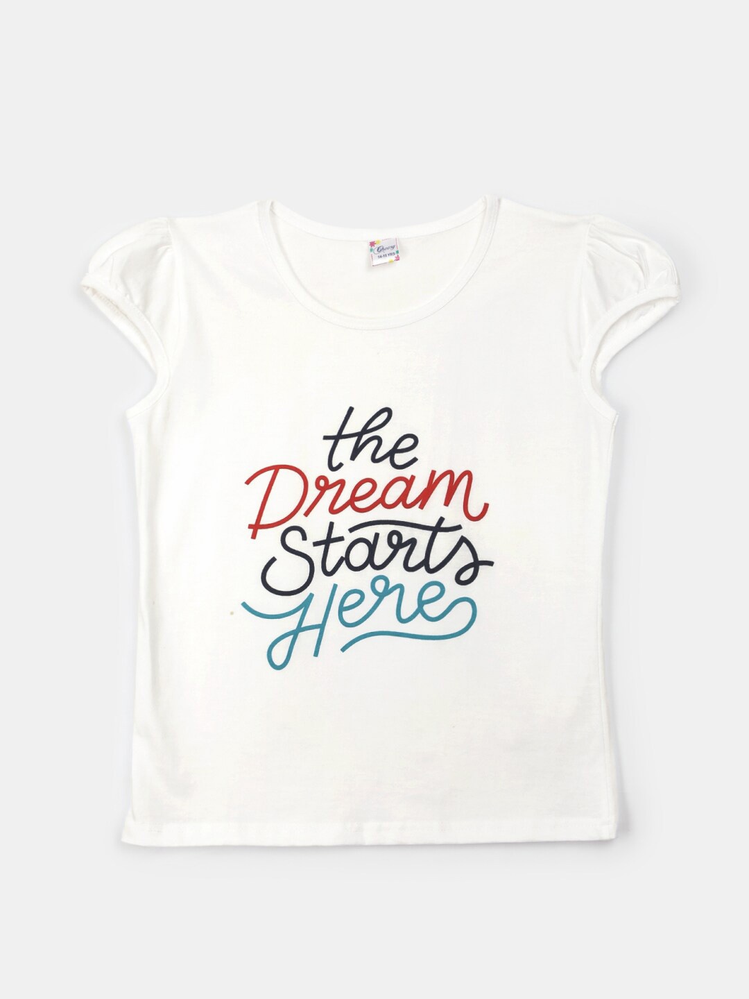 

V-Mart Girls Typography Printed Cap Sleeve Cotton T-shirt, White