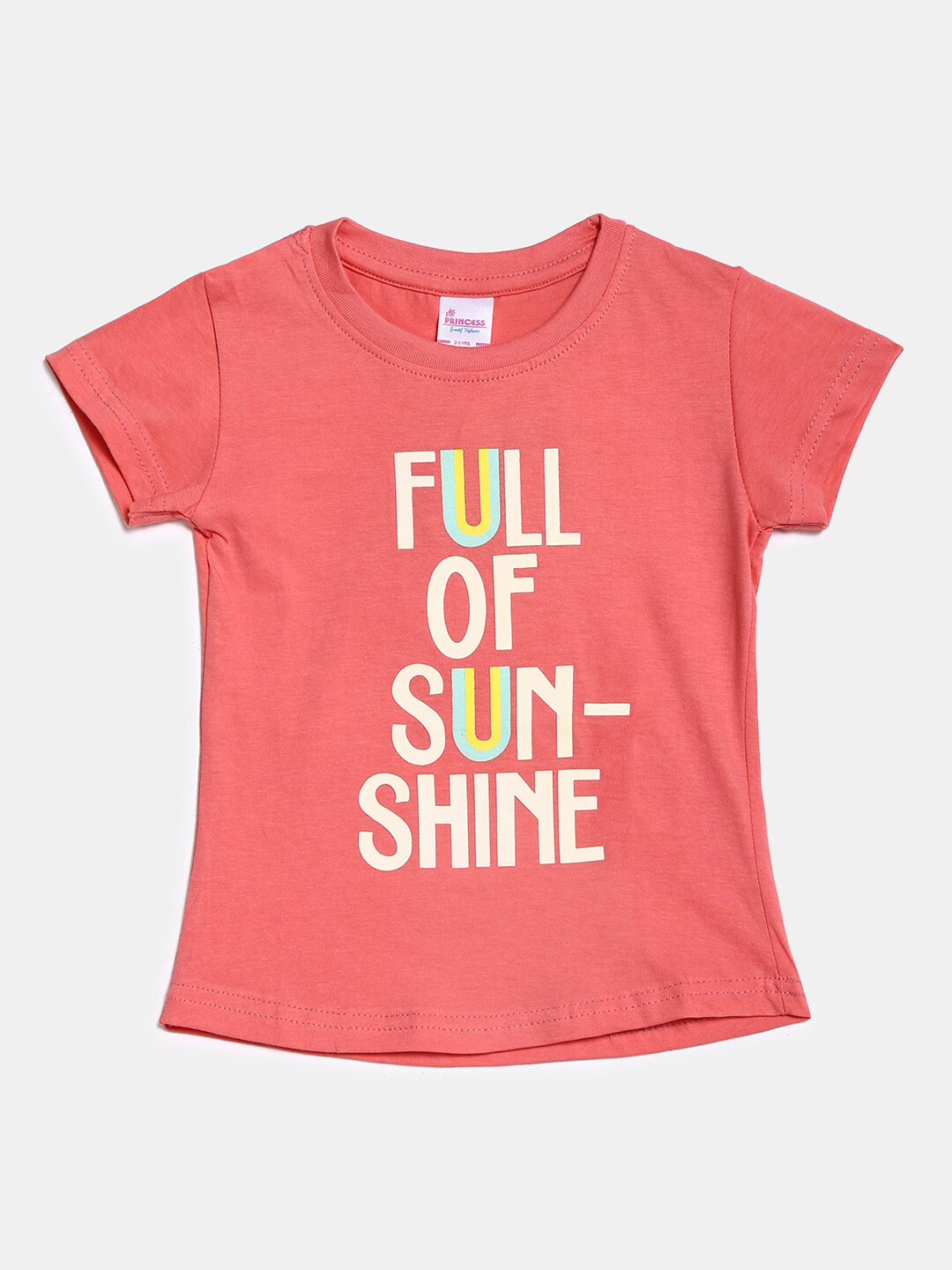 

V-Mart Girls Typography Round Neck Cotton T-shirt, Coral