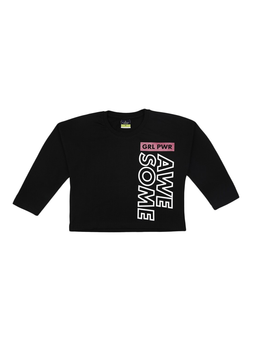 

V-Mart Girls Typography Long Sleeve Cotton T-shirt, Black