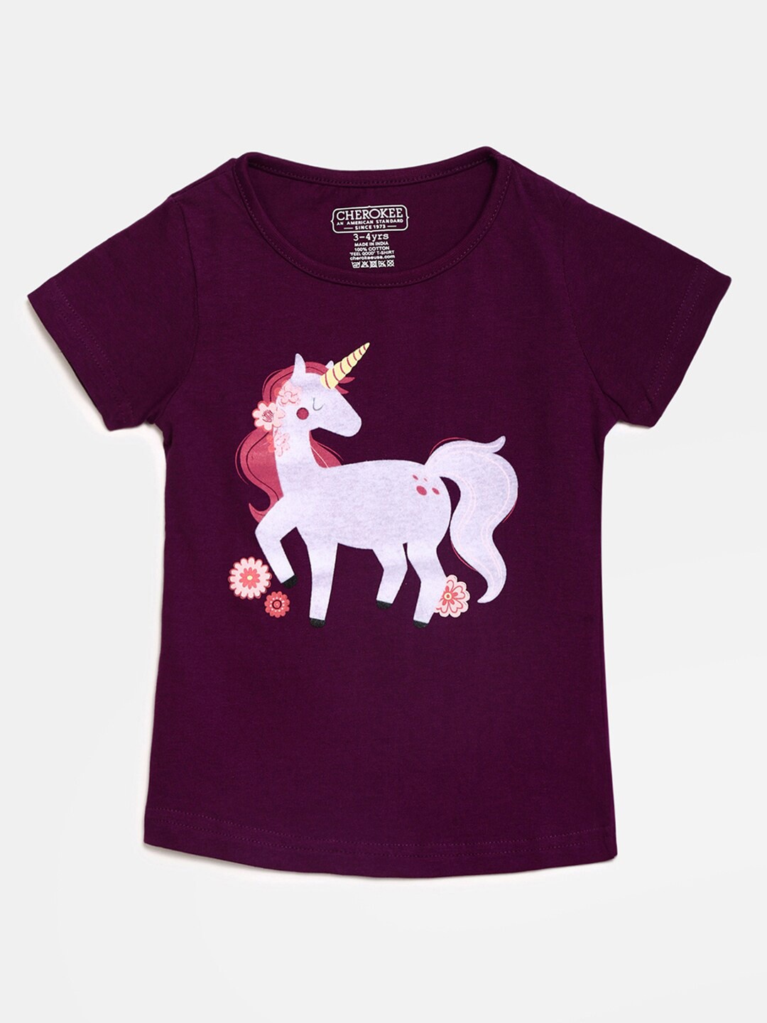 

V-Mart Girls Unicorn Printed Round Neck Cotton T-shirt, Purple