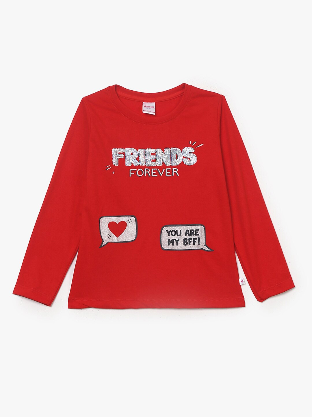 

V-Mart Girls Typography Long Sleeve Cotton T-shirt, Red