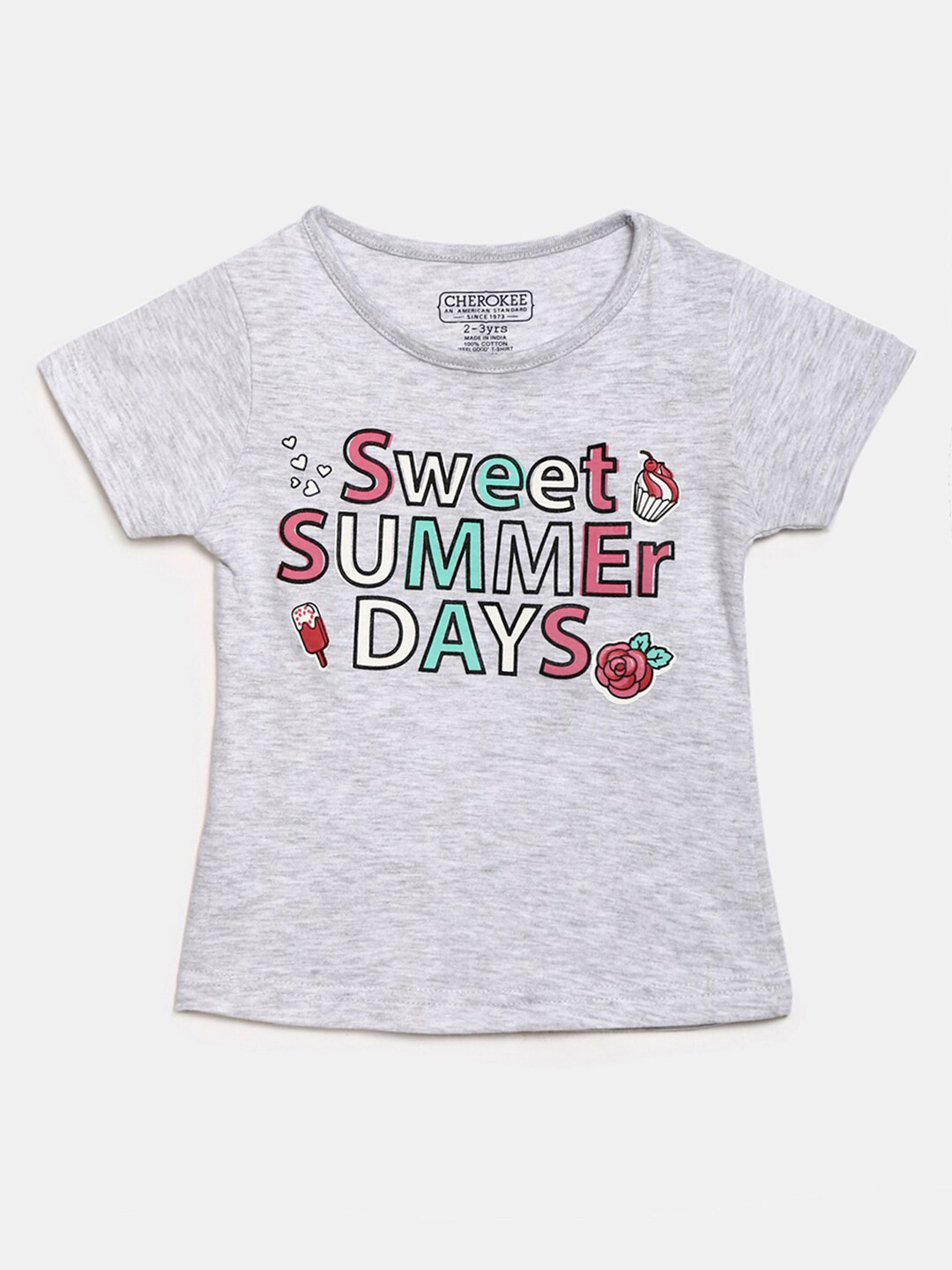 

V-Mart Girls Typography Round Neck Cotton T-shirt, Grey melange