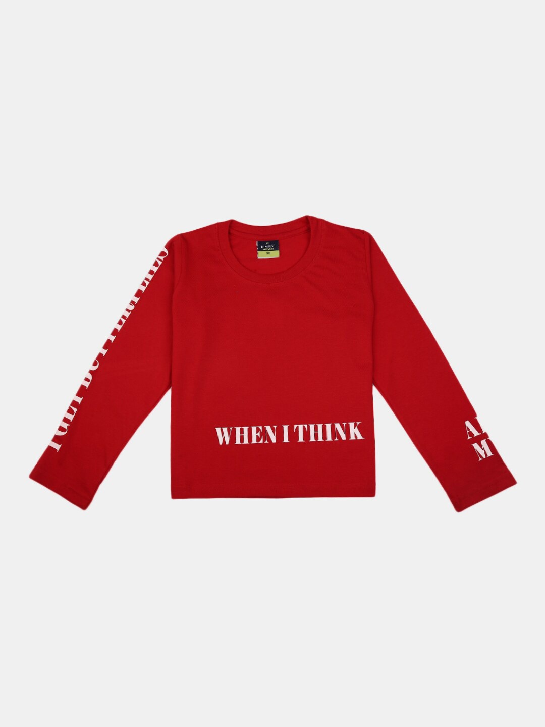 

V-Mart Girls Typography Long Sleeve Cotton T-shirt, Red