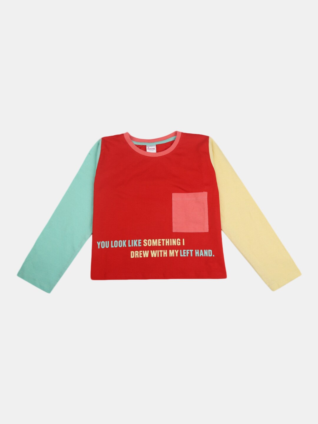 

V-Mart Girls Colourblocked Typography Printed Long Sleeves Cotton T-shirt, Red