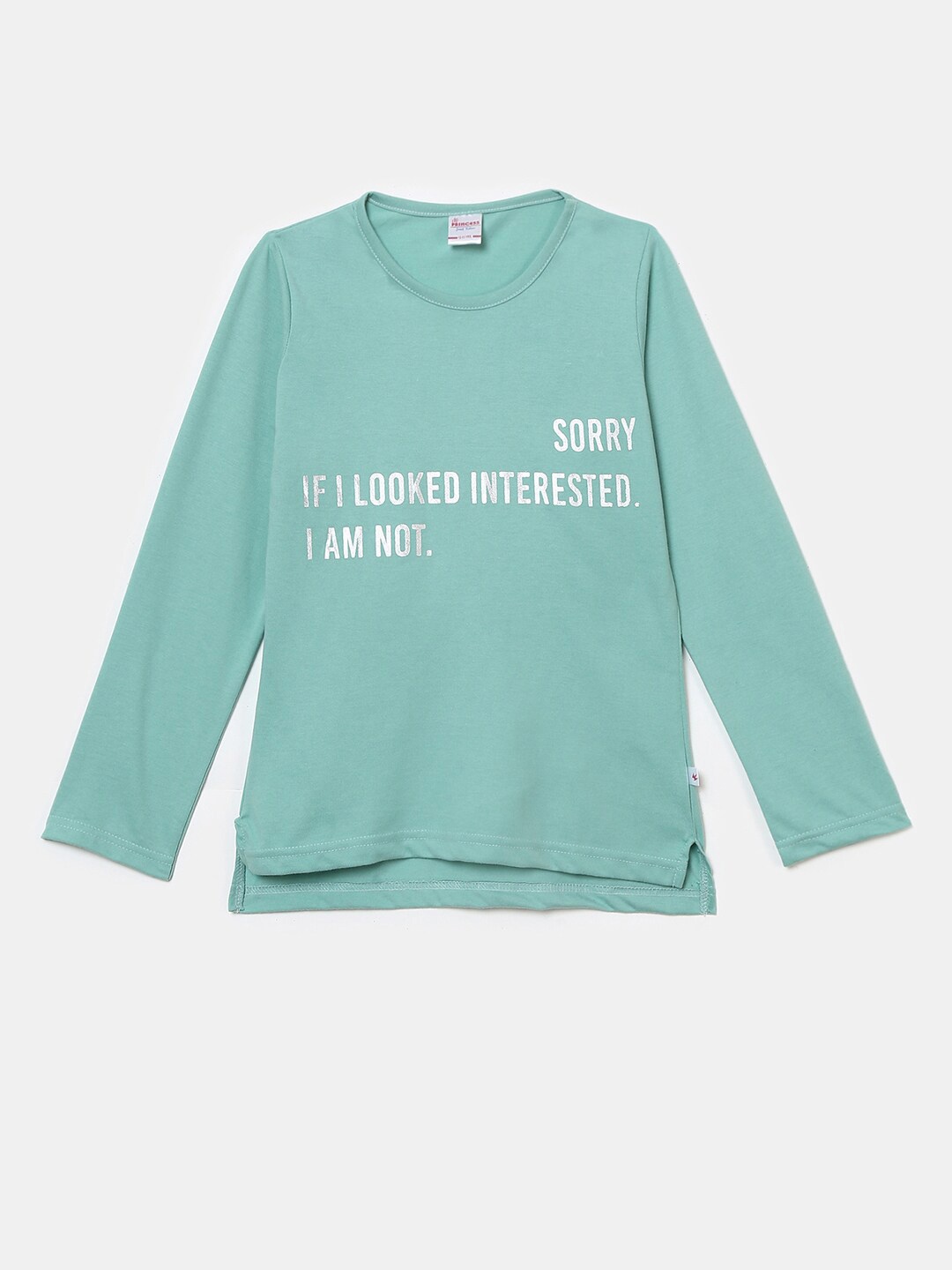 

V-Mart Girls Typography Printed Long Sleeves Cotton T-shirt, Sea green