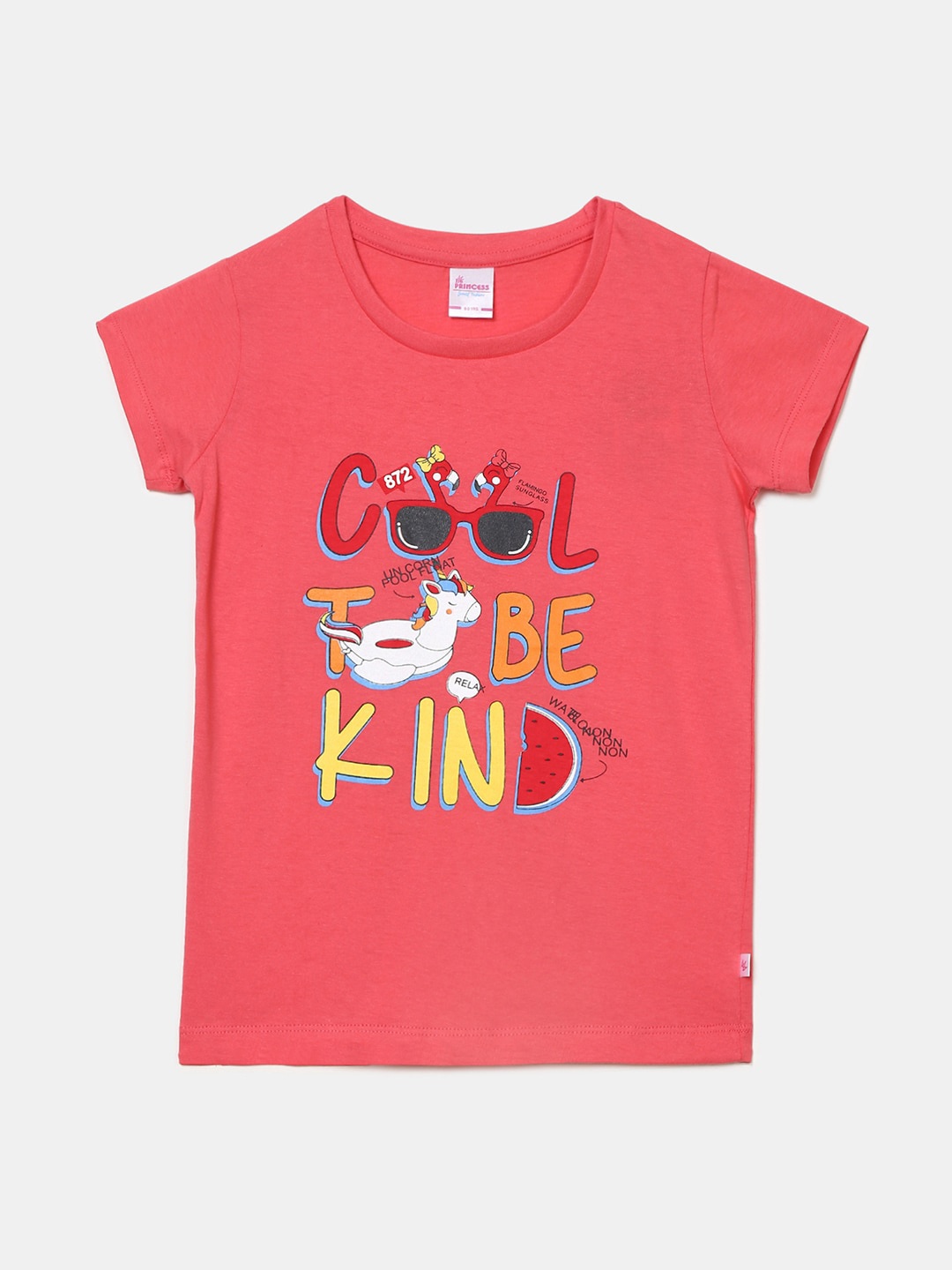 

V-Mart Girls Typography Printed Cotton T-shirt, Coral