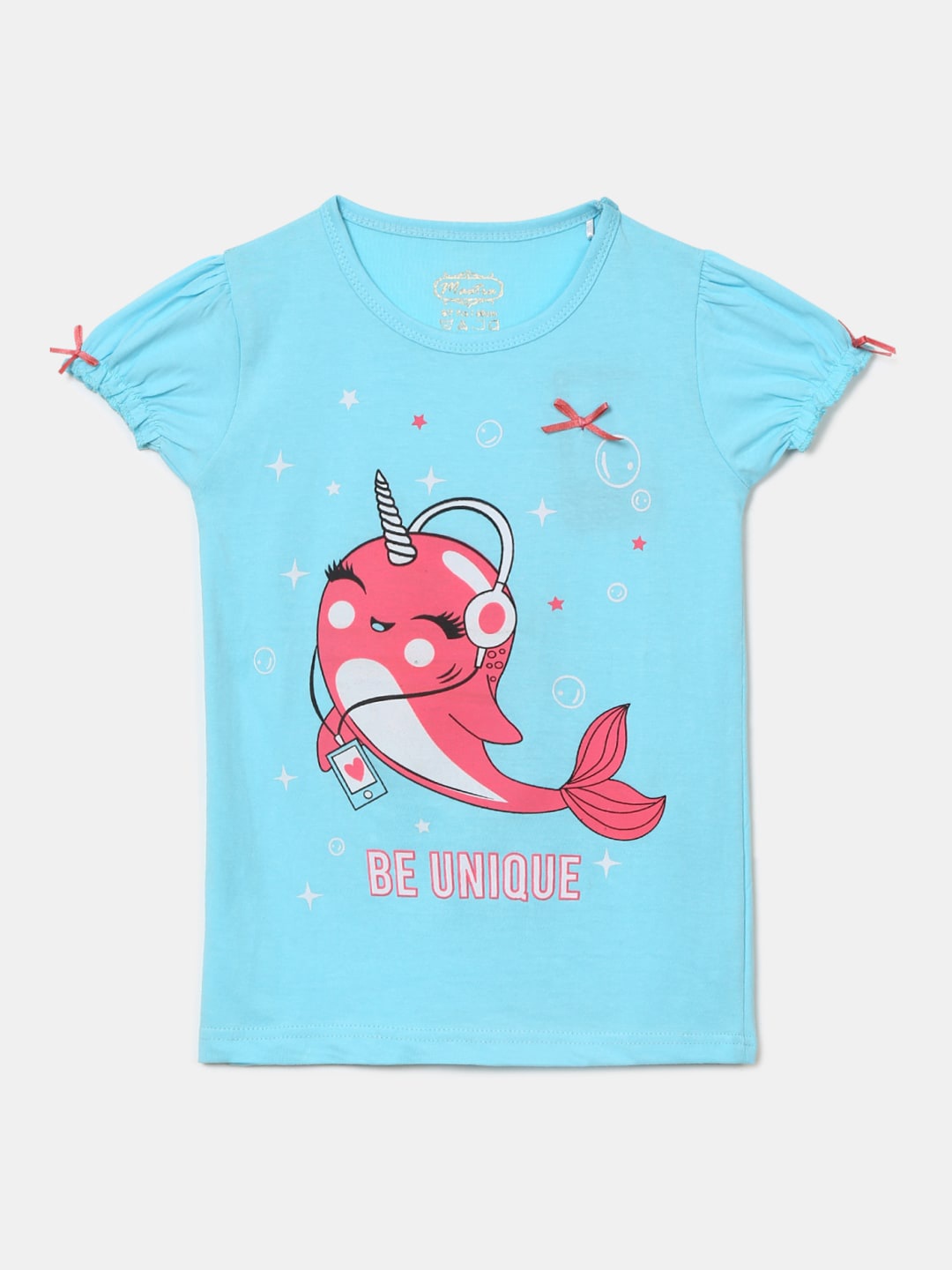 

V-Mart Girls Graphic Printed Cotton T-shirt, Blue