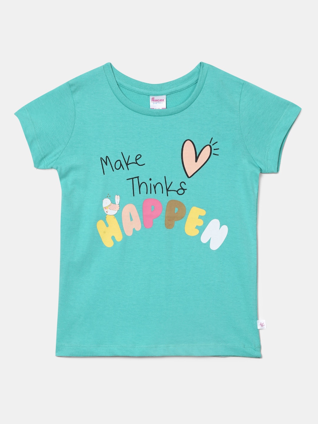 

V-Mart Girls Typography Printed Cotton T-shirt, Sea green