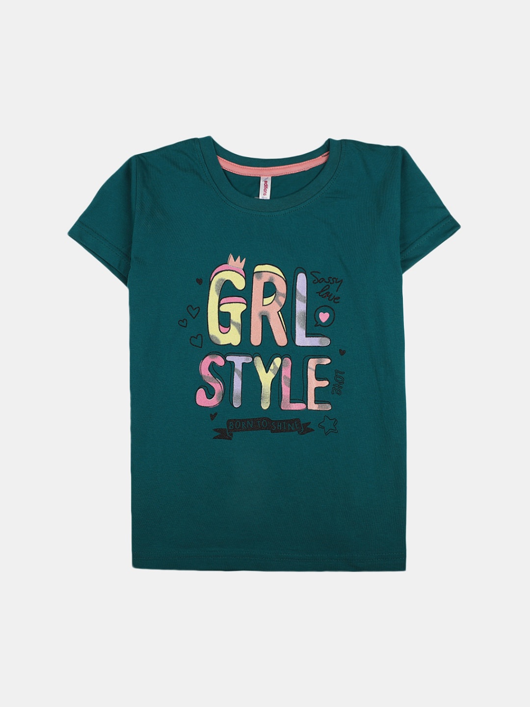 

V-Mart Girls Typography Printed Cotton T-shirt, Teal