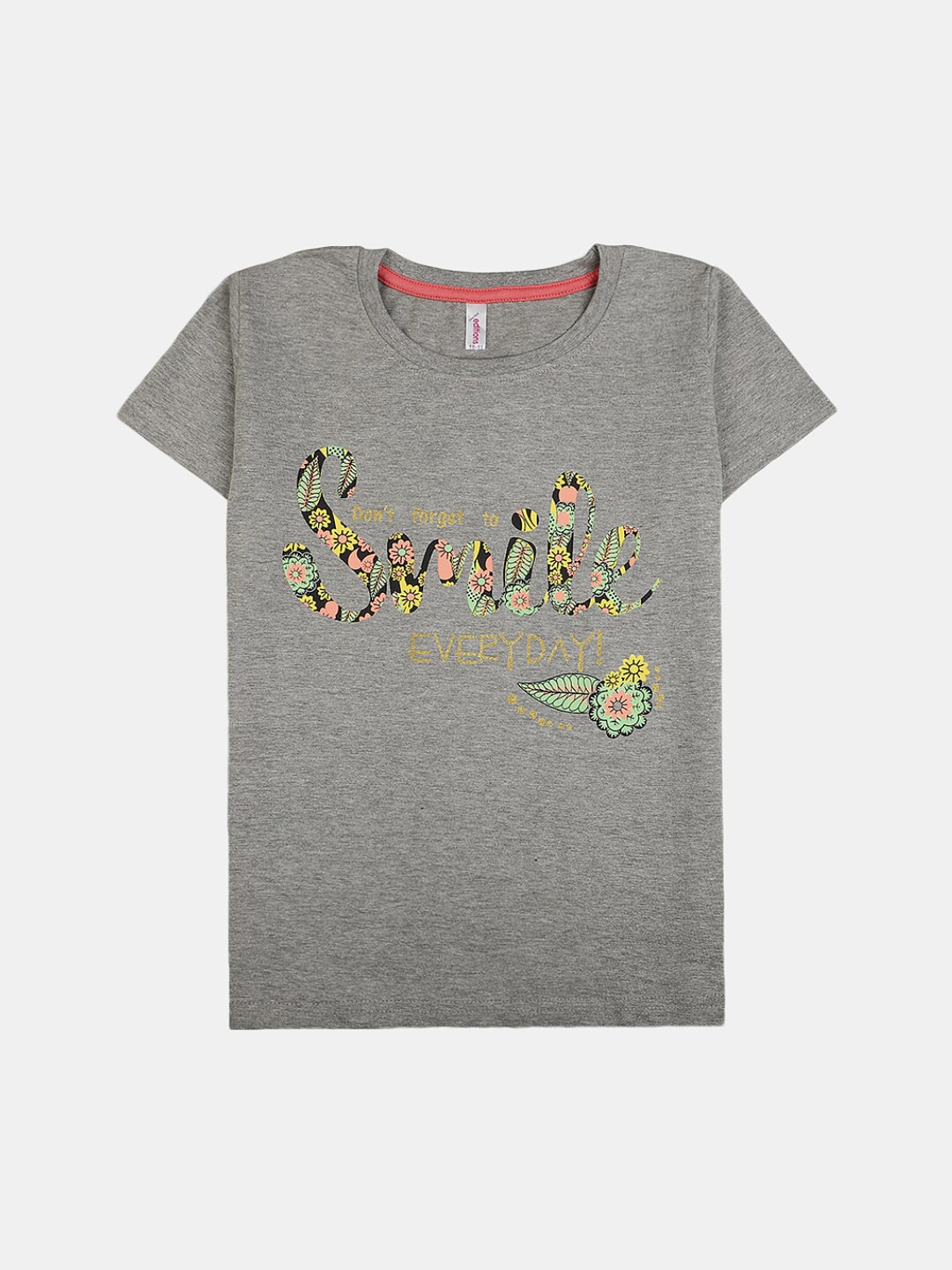 

V-Mart Girls Floral Printed Cotton T-shirt, Grey