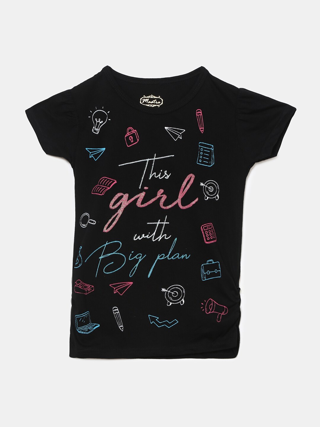 

V-Mart Girls Conversational Printed Cotton T-shirt, Black