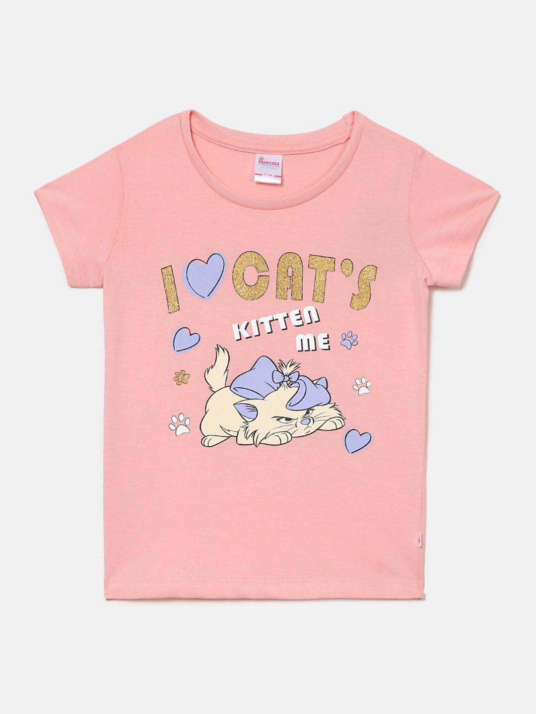 

V-Mart Girls Typography Printed Cotton T-shirt, Peach