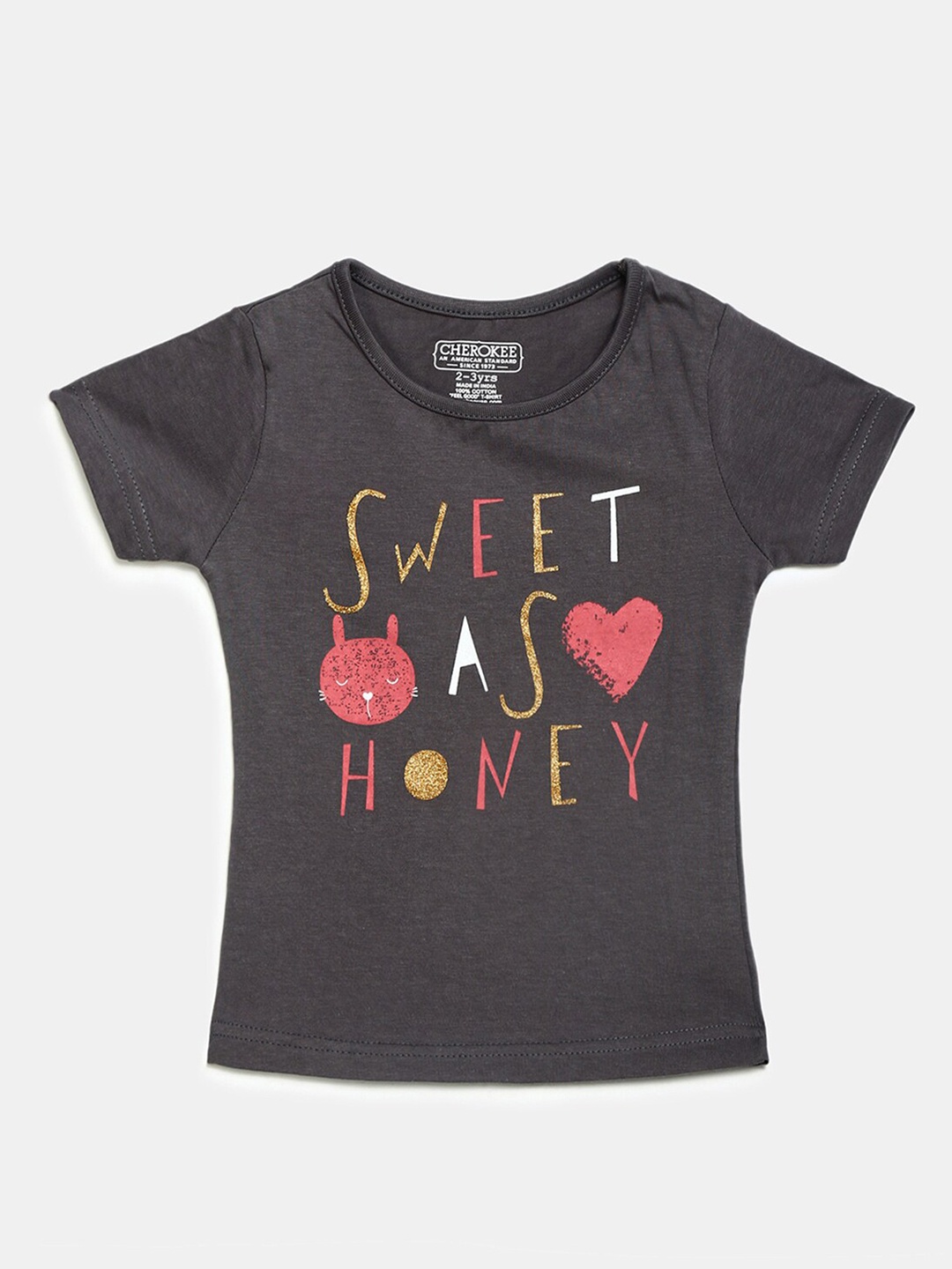 

V-Mart Girls Typography Printed Cotton T-shirt, Grey