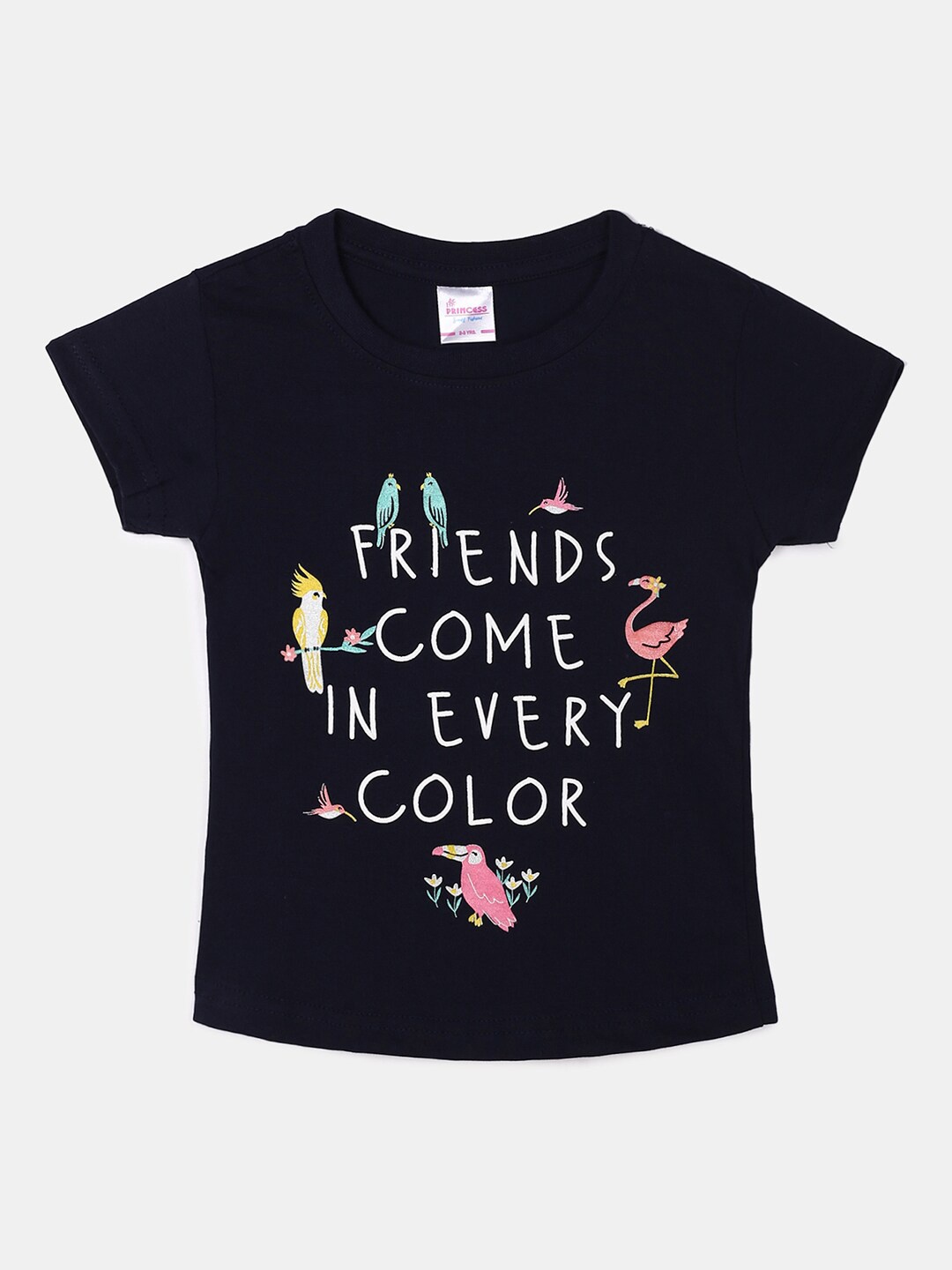 

V-Mart Girls Typography Printed Cotton T-shirt, Navy blue