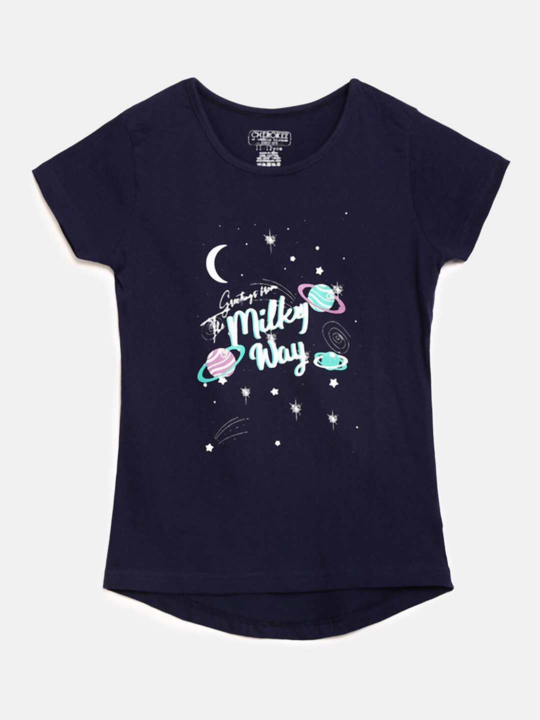 

V-Mart Girls Typography Printed Cotton T-shirt, Navy blue
