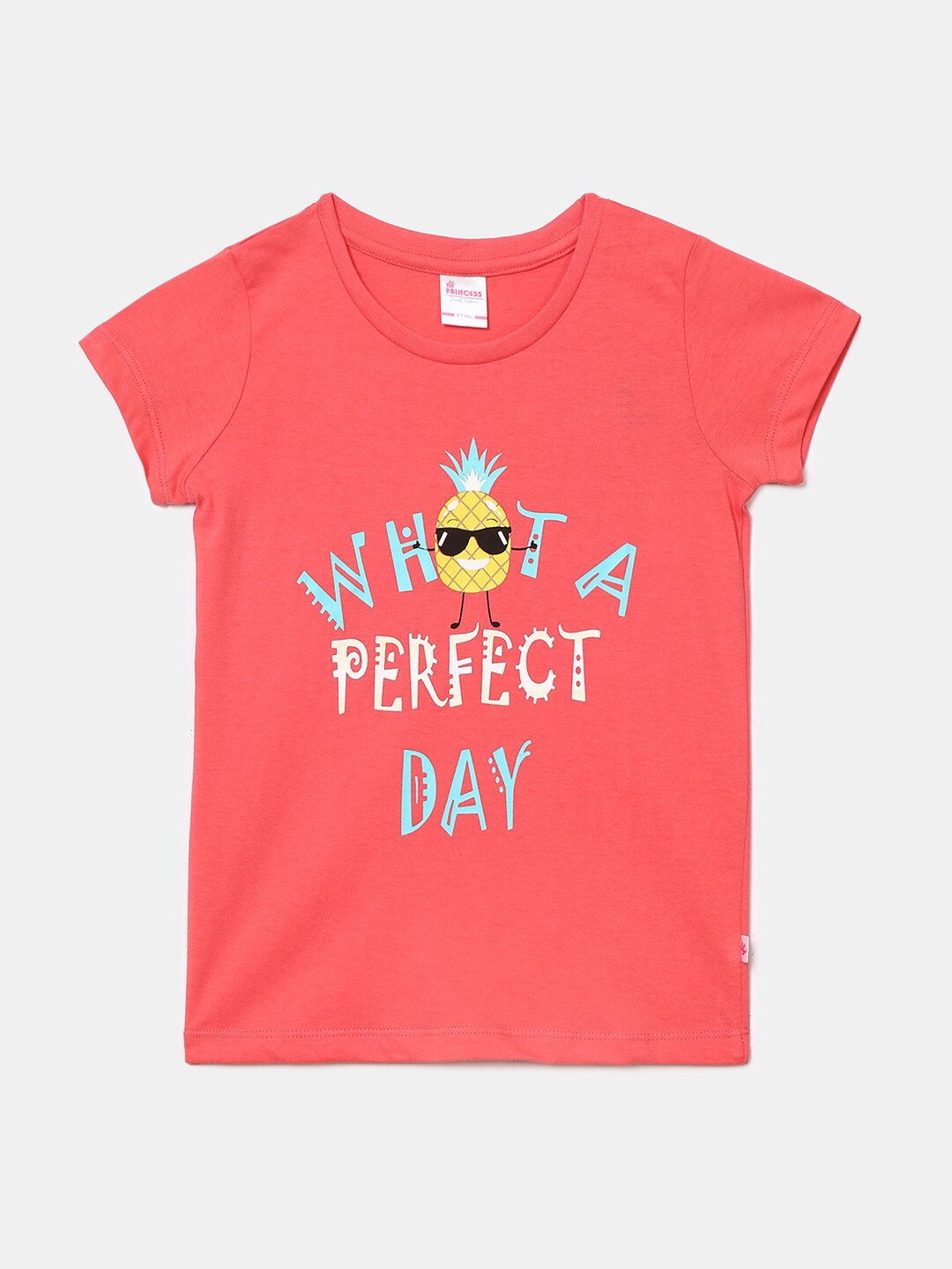 

V-Mart Girls Typography Printed Cotton T-shirt, Coral