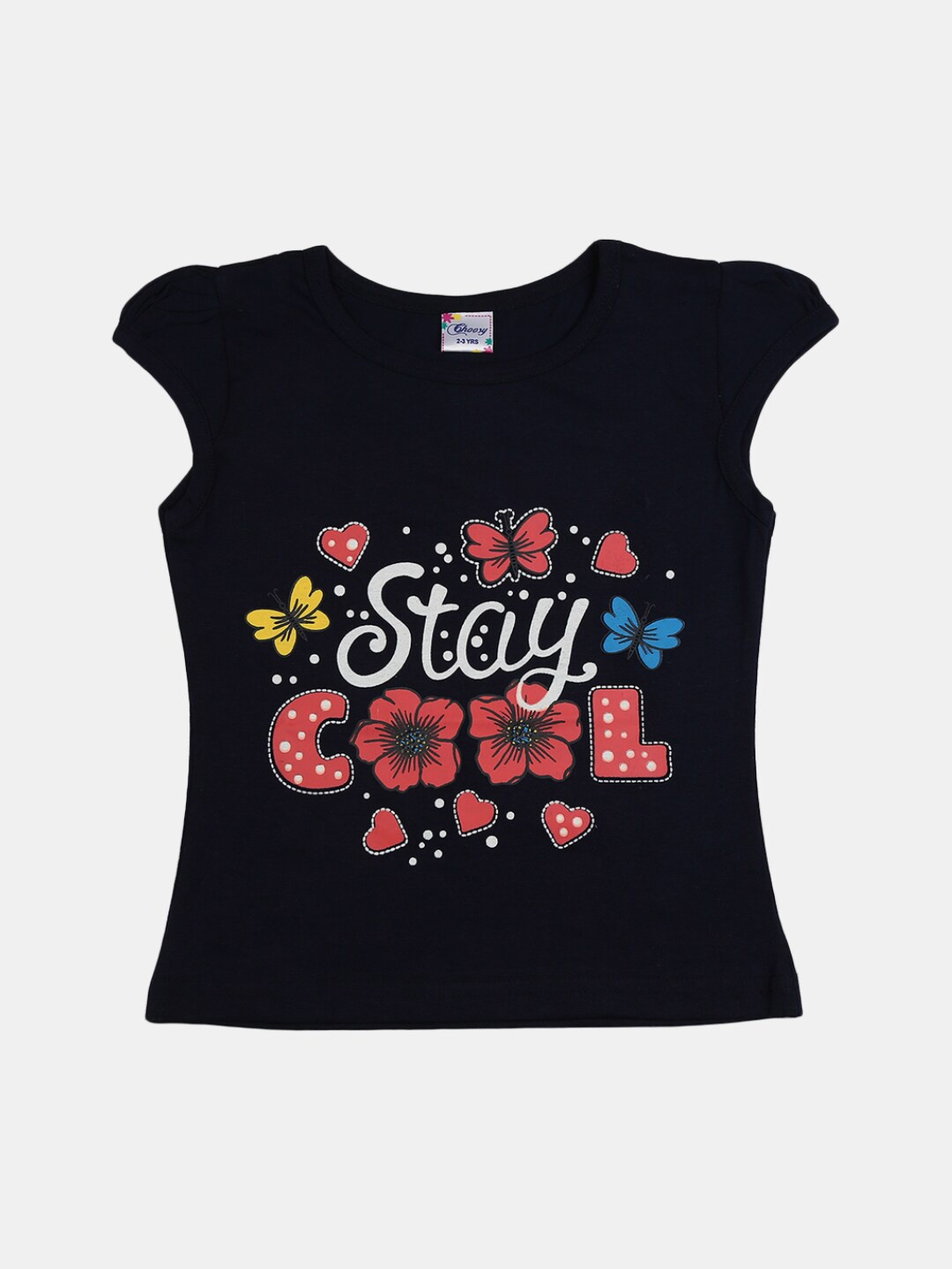 

V-Mart Girls Typography Printed Cotton T-shirt, Navy blue