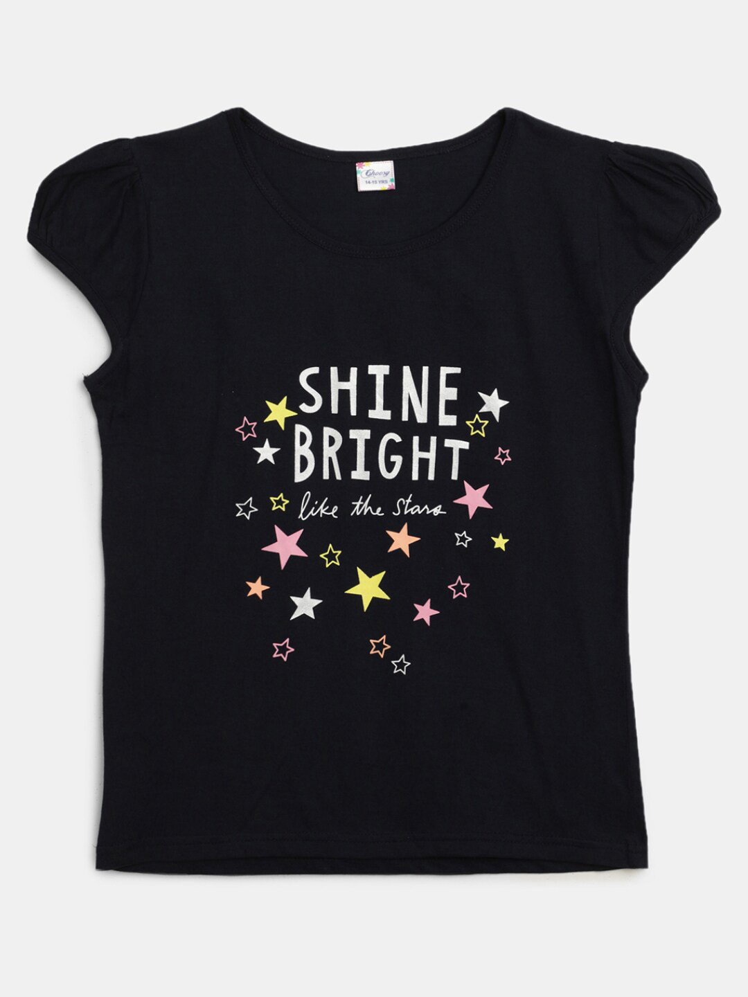 

V-Mart Girls Typography Printed Cotton T-shirt, Navy blue