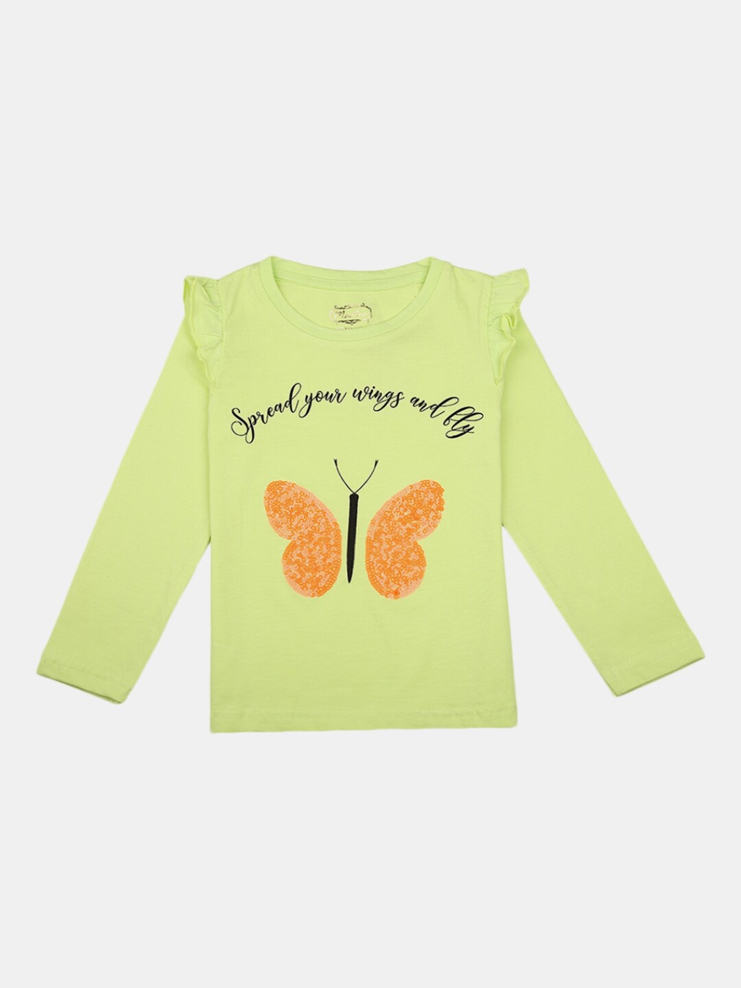 

V-Mart Girls Graphic Printed Long Sleeves Cotton T-shirt, Lime green