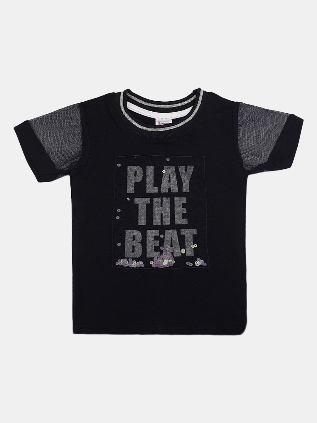 

V-Mart Girls Typography Printed Round Neck Cotton T-shirt, Navy blue
