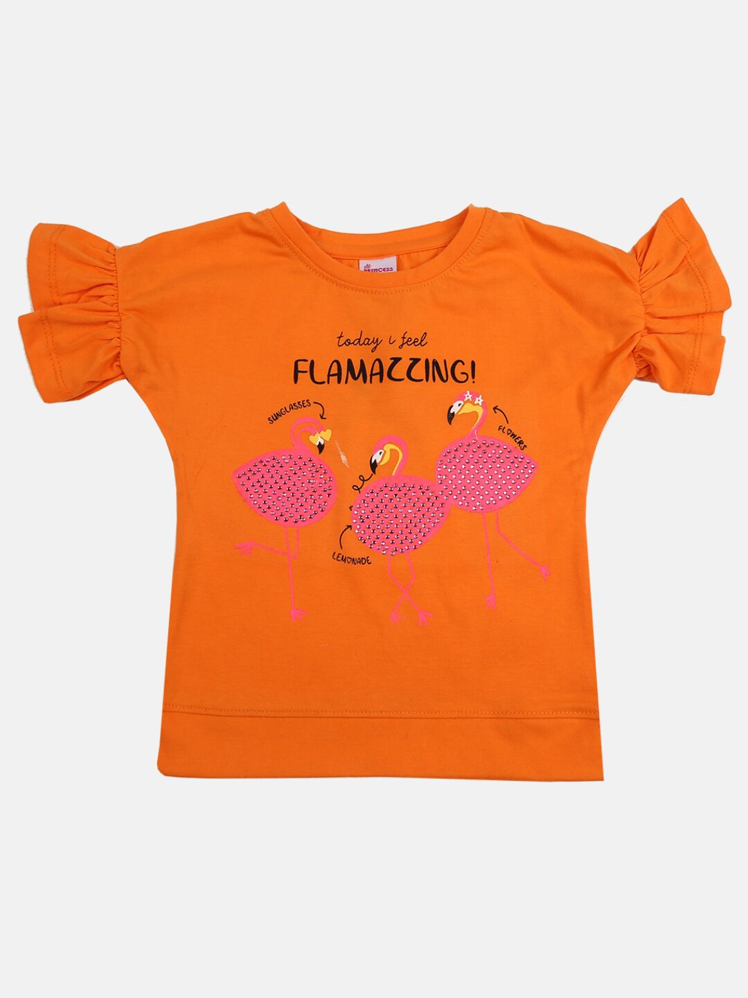 

V-Mart Girls Typography Printed Cap Sleeves Cotton T-shirt, Orange