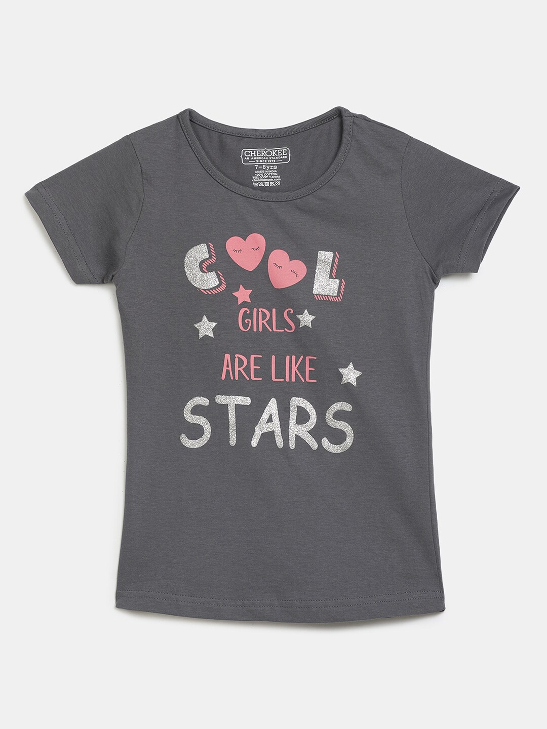 

V-Mart Girls Typography Printed Cotton T-Shirt, Grey