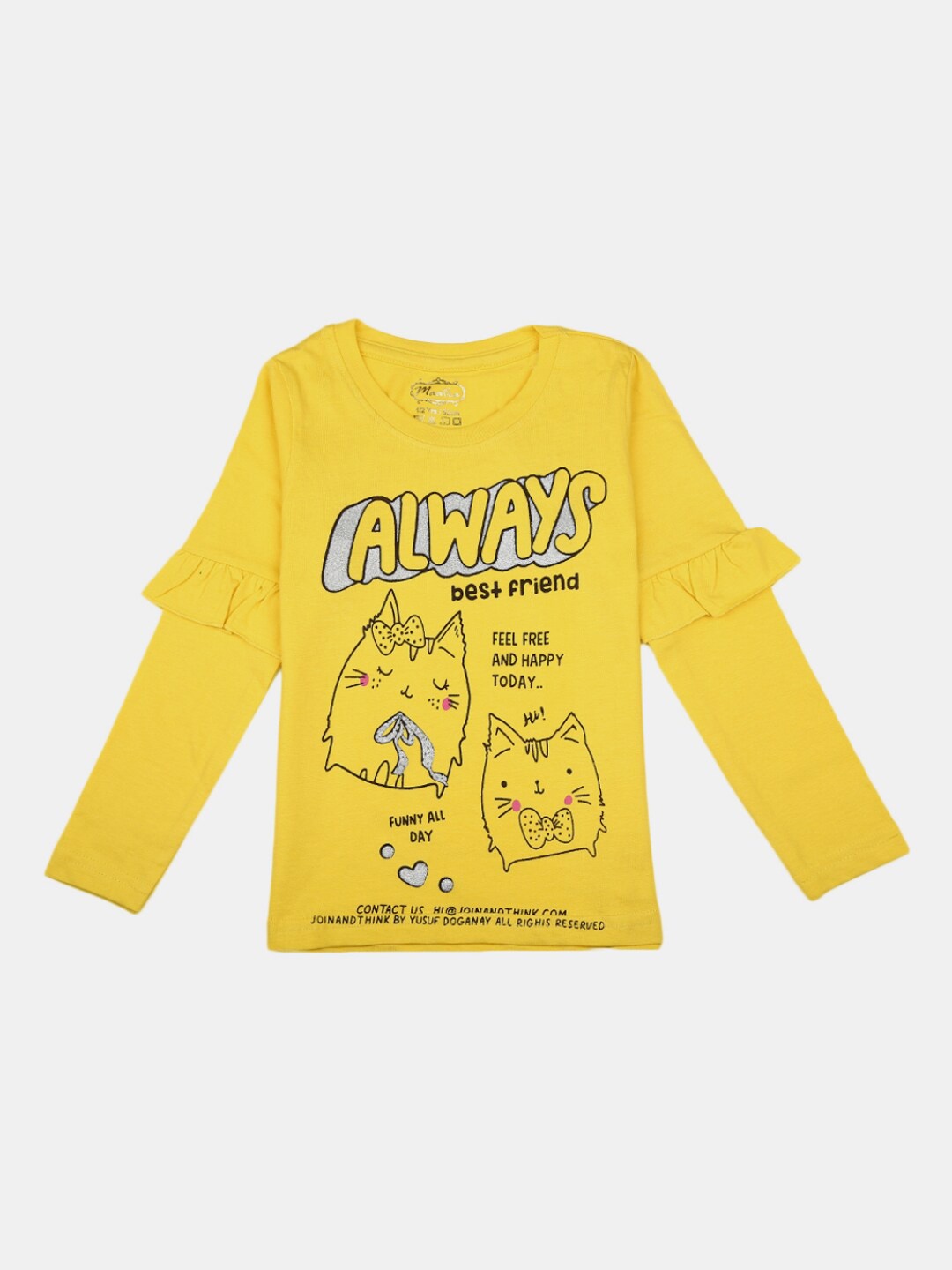 

V-Mart Girls Typography Printed Cotton T-Shirt, Yellow