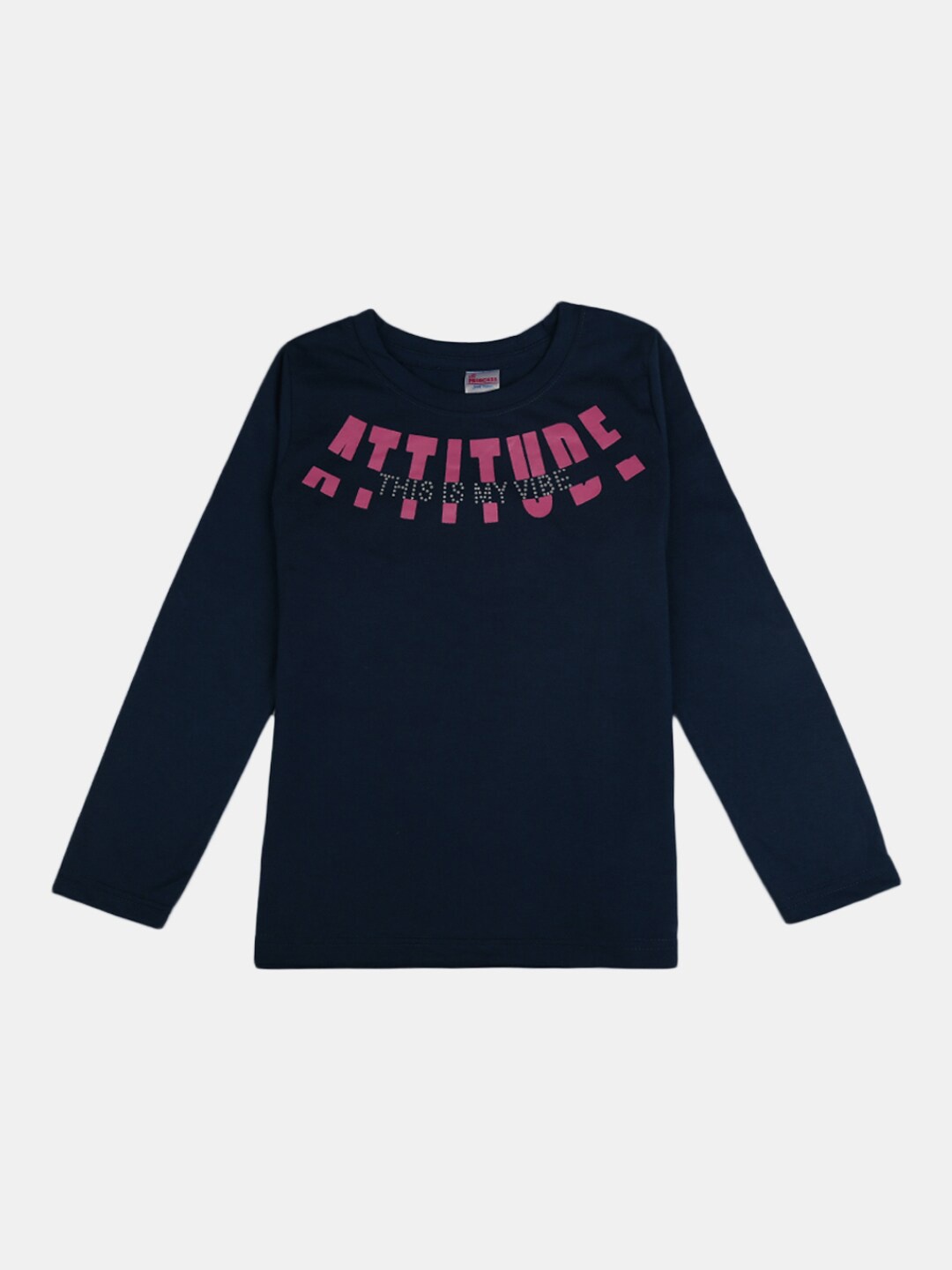 

V-Mart Girls Typography Printed Cotton T-Shirt, Navy blue