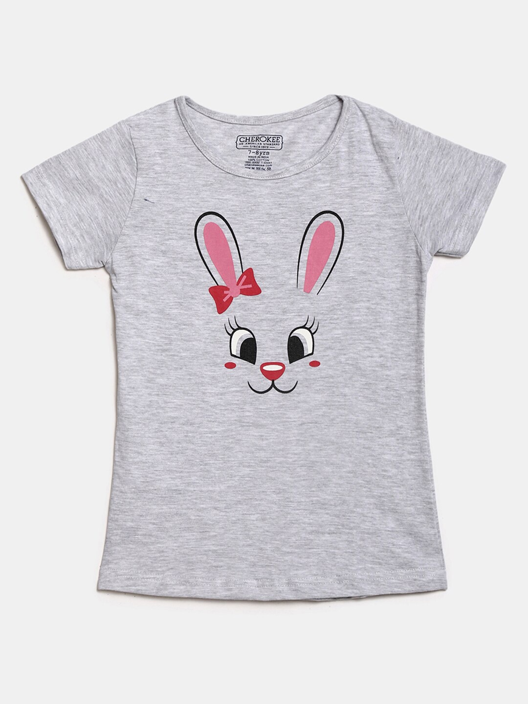 

V-Mart Girls Graphic Printed Cotton T-Shirt, Grey