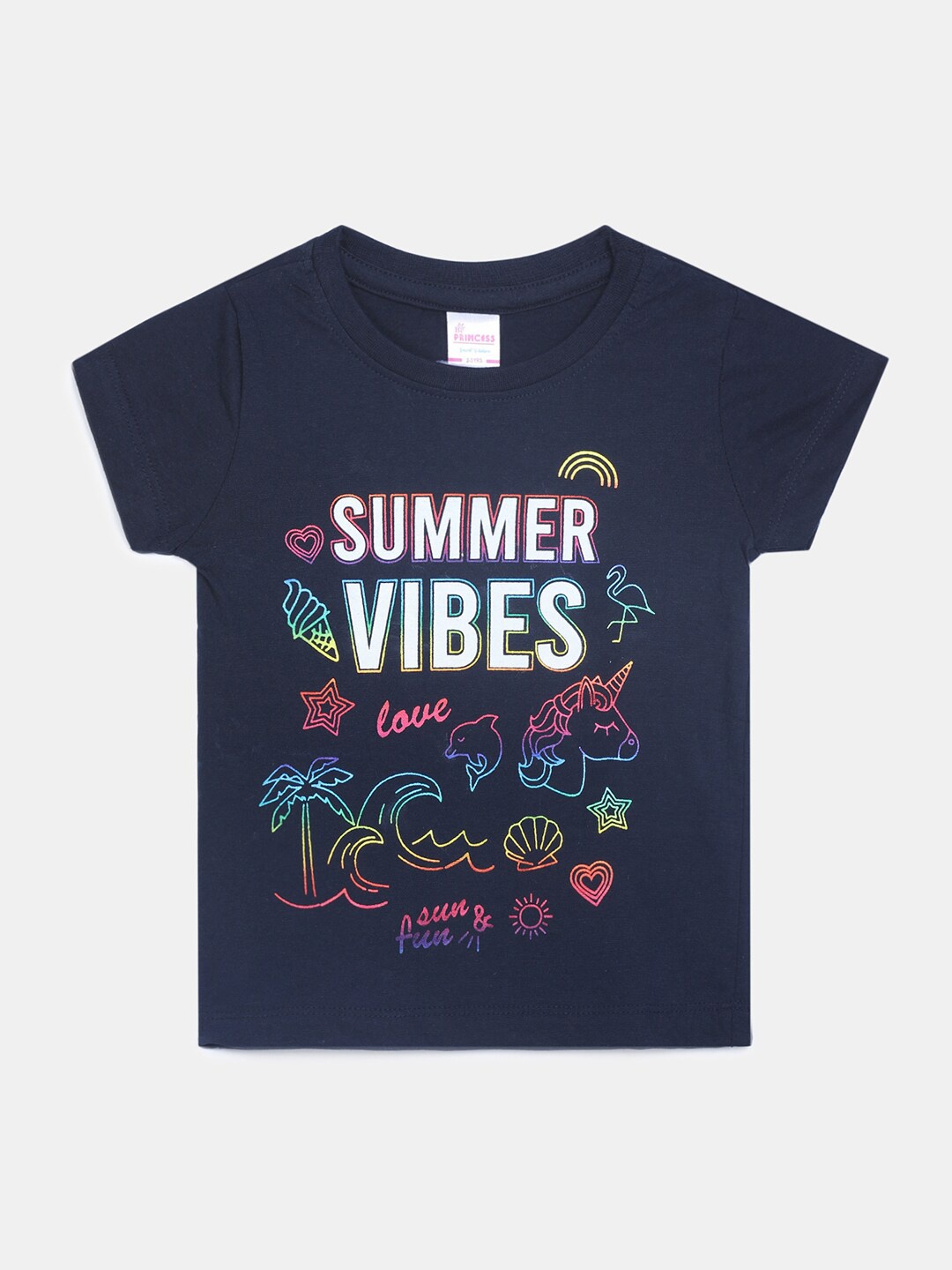 

V-Mart Girls Typography Printed Cotton T-Shirt, Navy blue