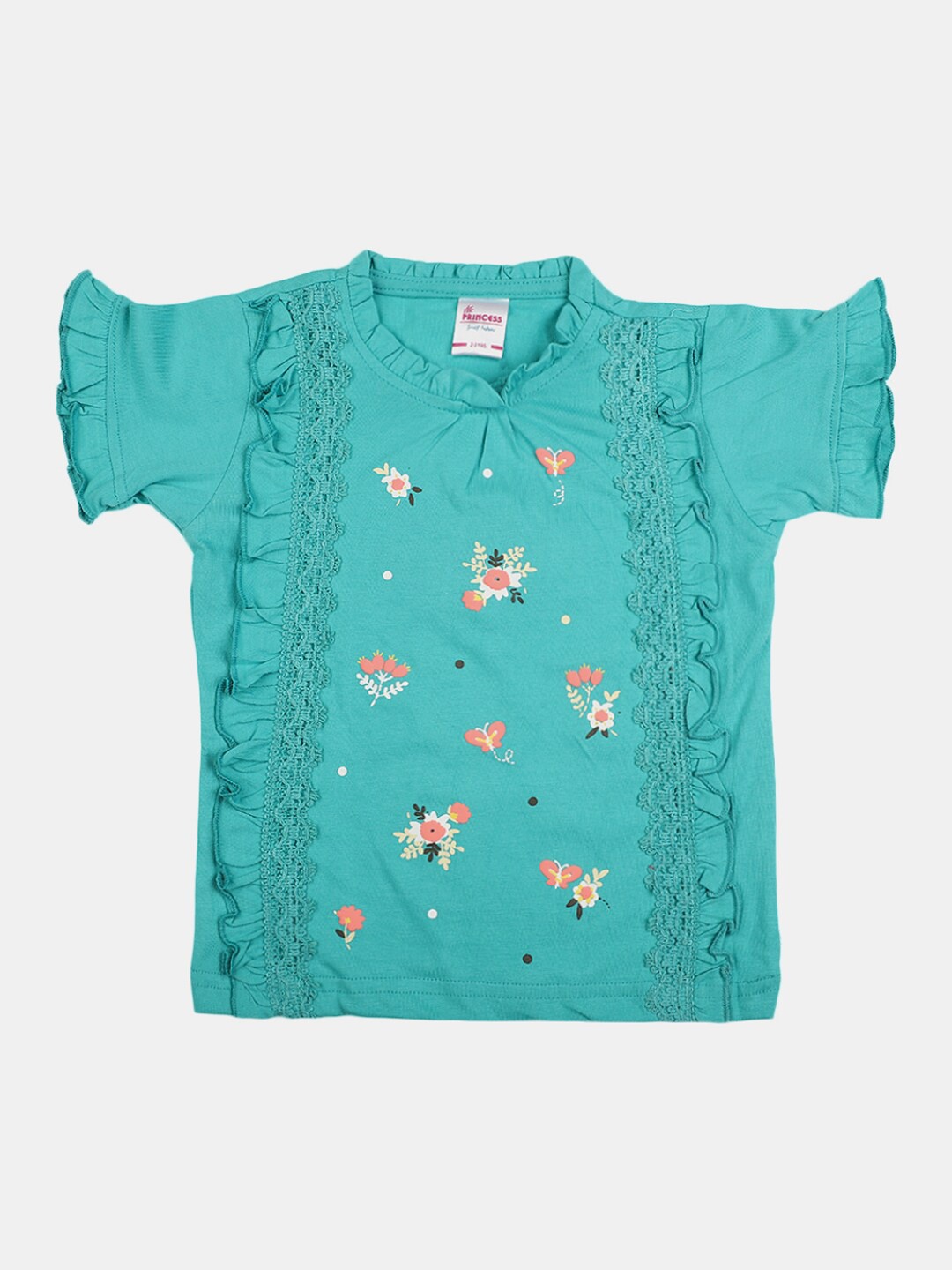 

V-Mart Girls Conversational Printed Lace Up Cotton Top, Teal