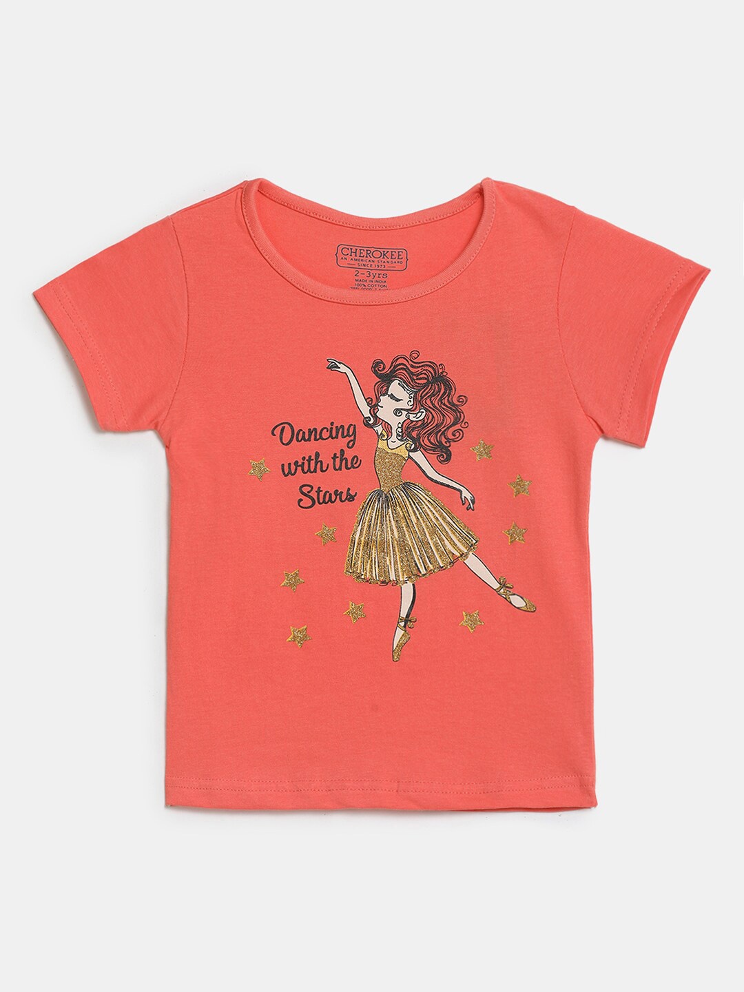 

V-Mart Girls Graphic Printed Cotton T-Shirt, Orange