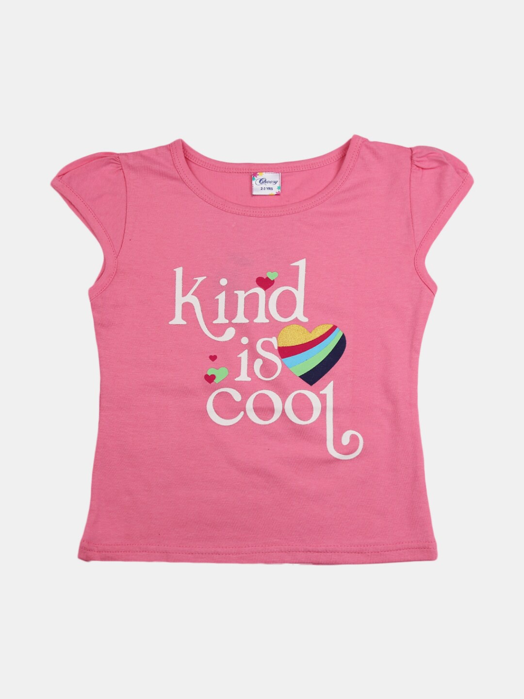

V-Mart Girls Typography Printed Puff Sleeves Cotton T-Shirt, Pink