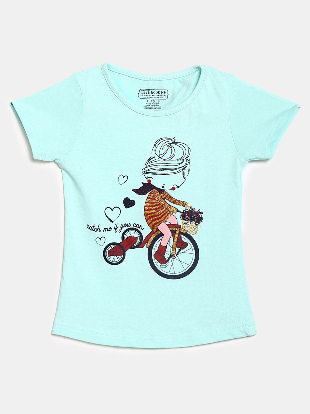 

V-Mart Girls Graphic Printed Cotton T-Shirt, Blue