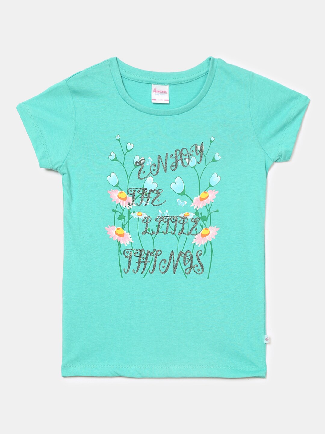 

V-Mart Girls Typography Printed Single Jersey Cotton T-shirt, Green