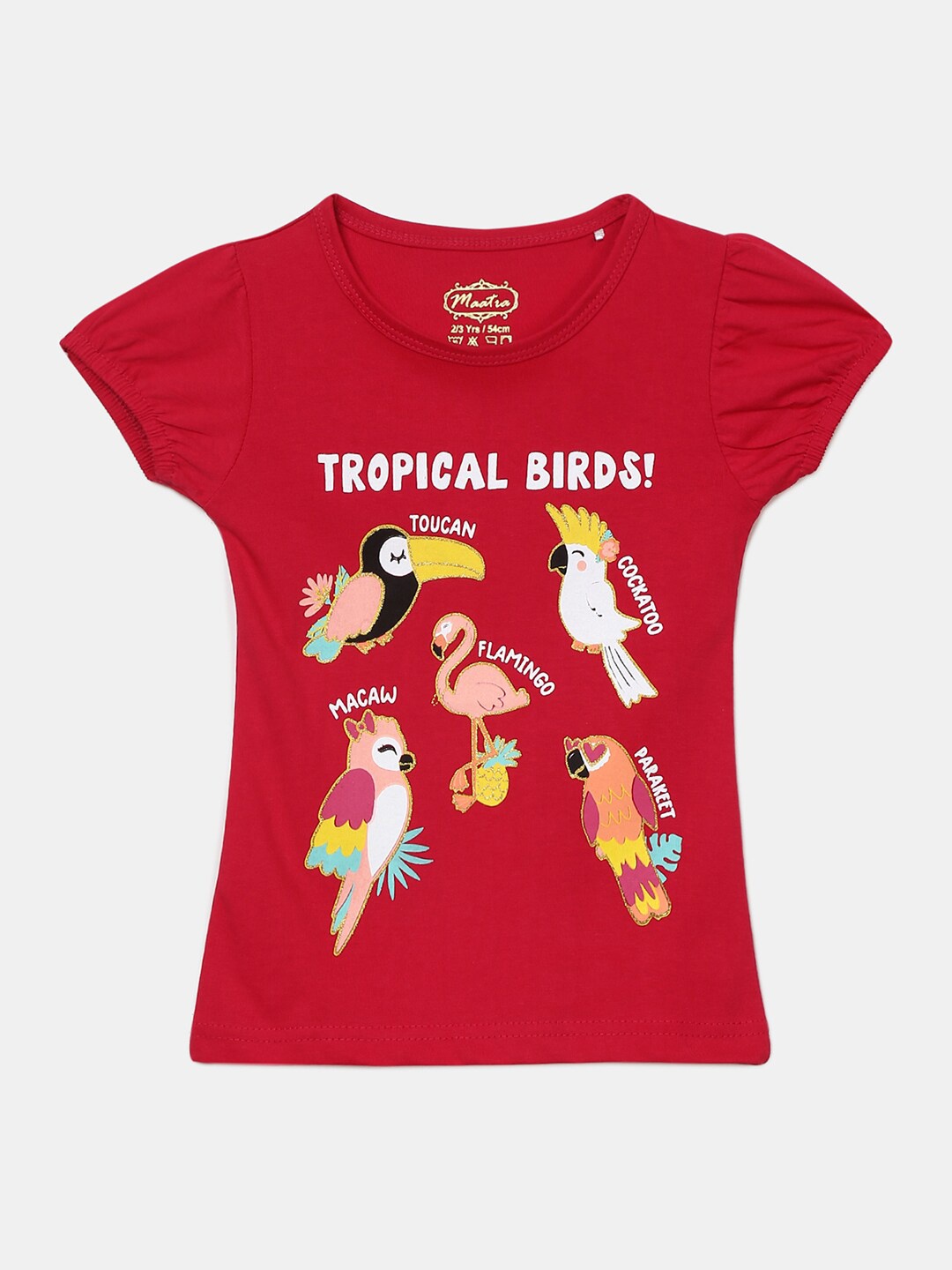 

V-Mart Girls Tropical Printed Single Jersey Cotton T-shirt, Red