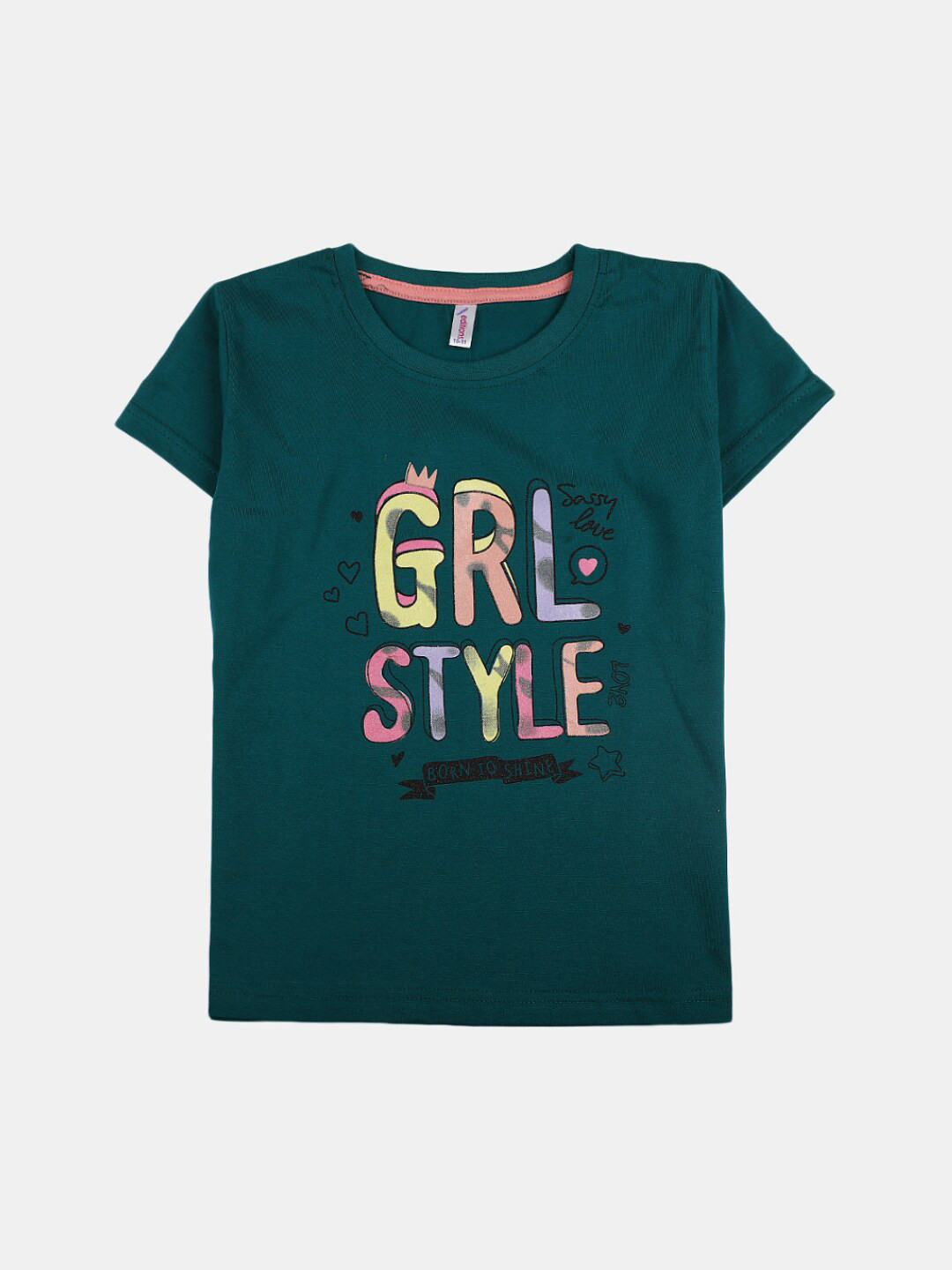 

V-Mart Girls Typography Printed Round Neck Cotton T-shirt, Green