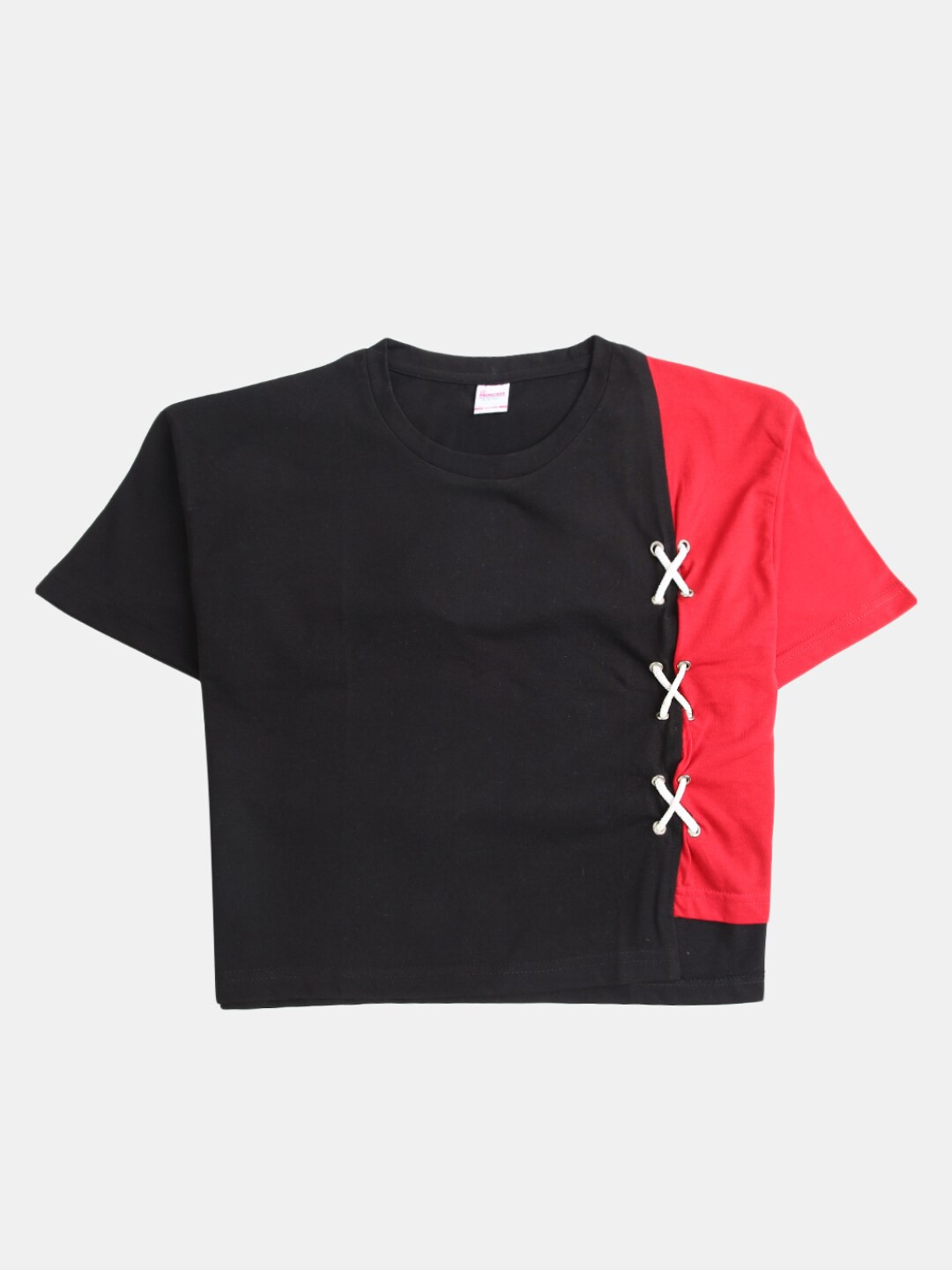 

V-Mart Girls Colourblocked Round Neck Cotton T-Shirt, Black