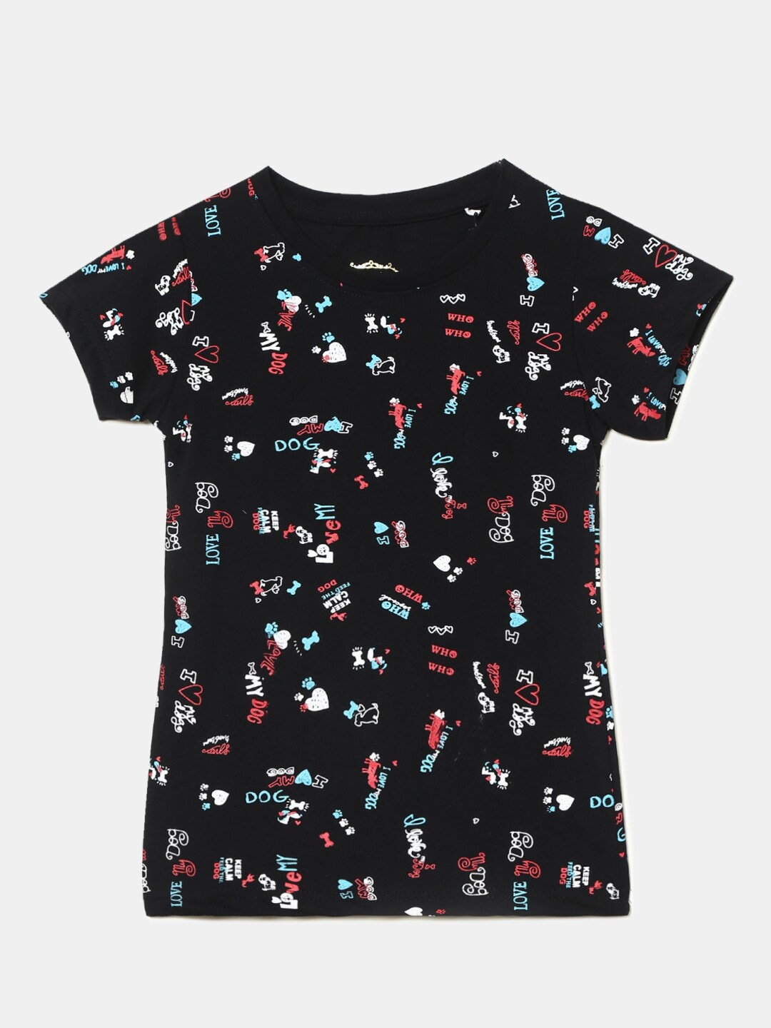 

V-Mart Girls Conversational Printed Round Neck Cotton T-shirt, Black